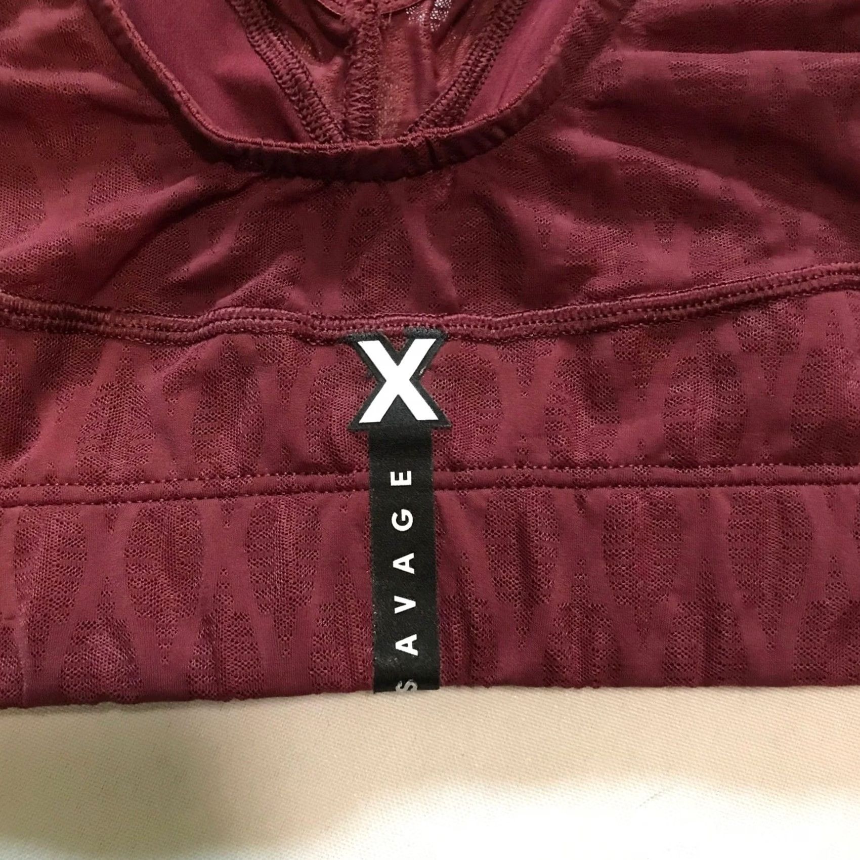 Vintage Savage X Fenty Burgundy Jacquard Sports Bra Plus Size 1X Women Activewear Racerback PullOver Wireless Knit Stretch Breathable Logo Size ONE SIZE - 4 Thumbnail