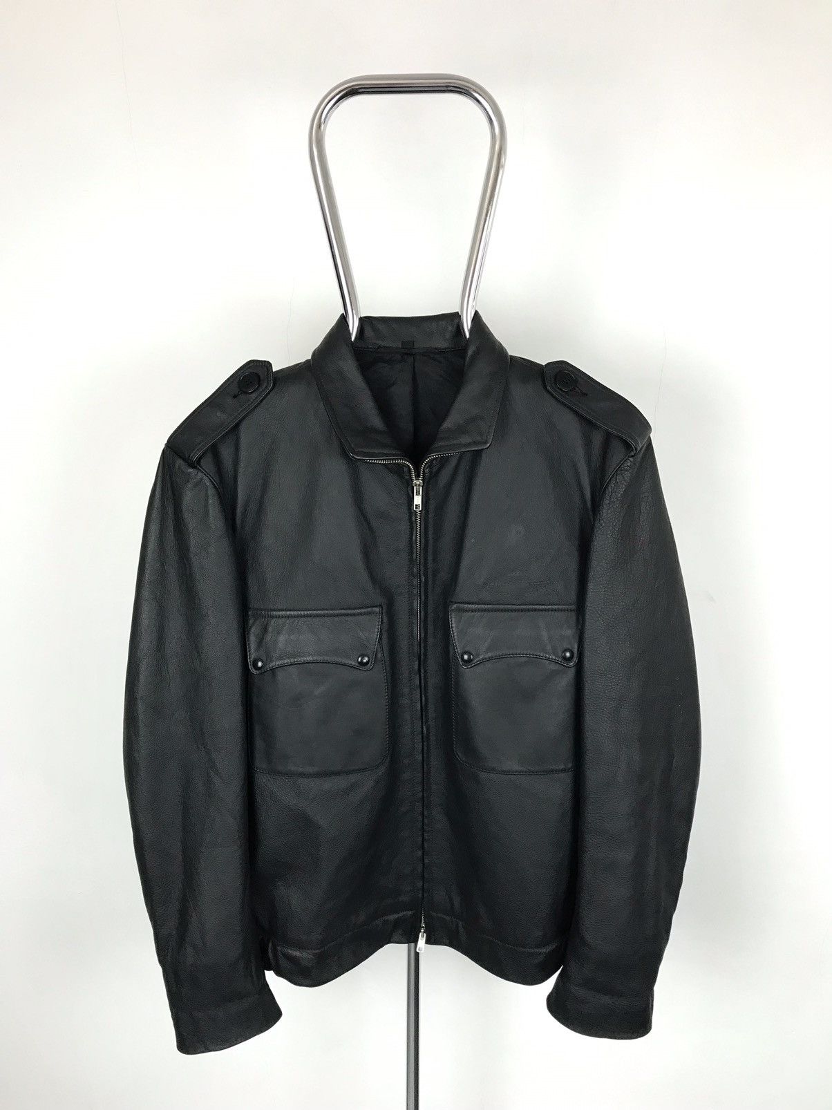 Men’s L/52Real Leather Casual Black Dense JacketBomber