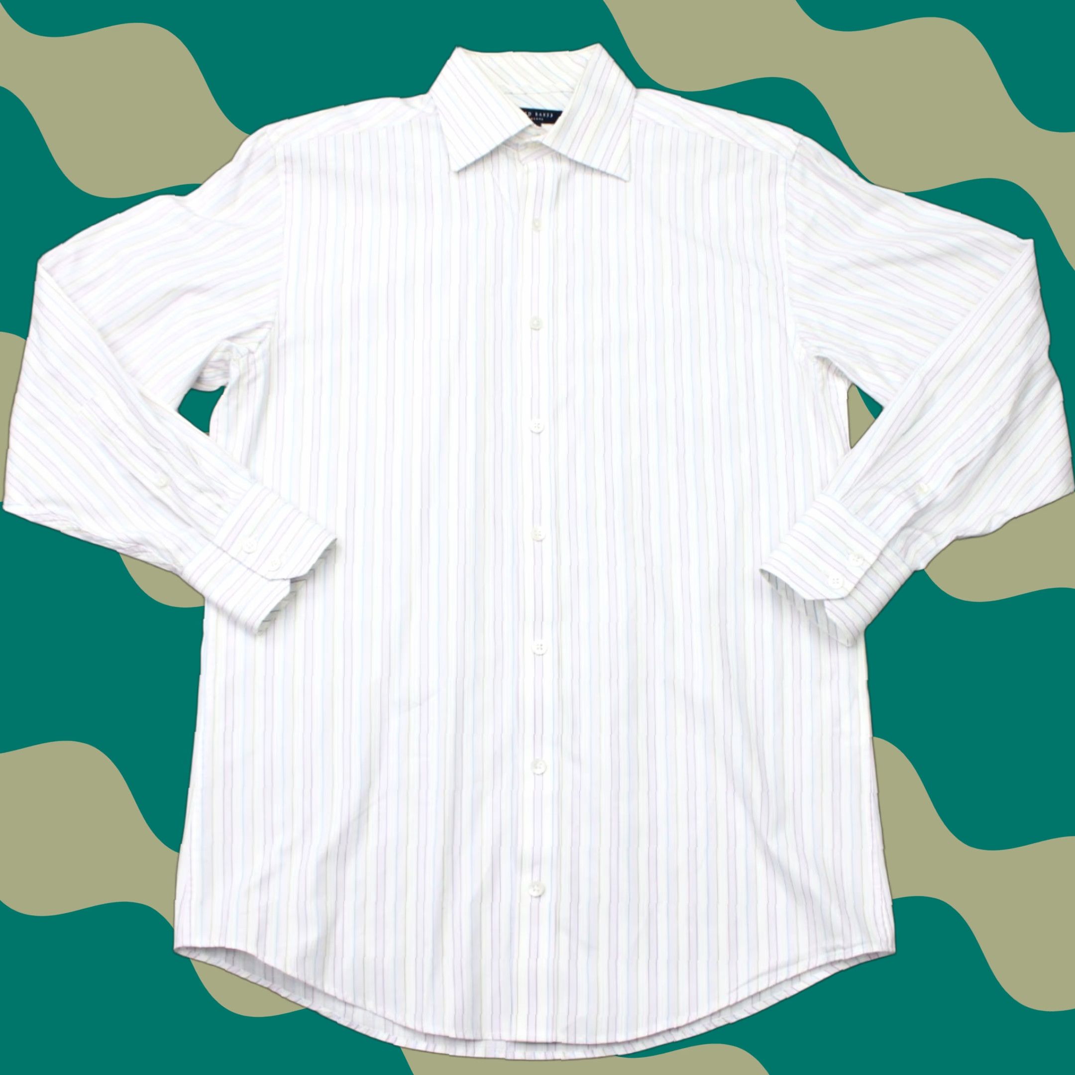 Ted Baker Ted Baker London Shirt Mens 15, 32/33 White/Blue/Purple 100% Cotton L/S Button-Down Collar Shirt/Dress Size US M / EU 48-50 / 2 - 1 Thumbnail