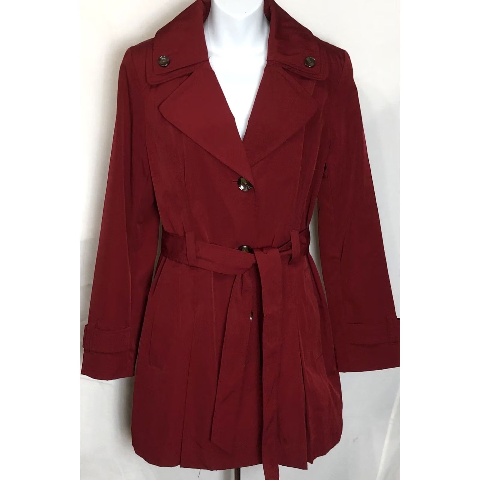 Liz Claiborne Liz Claiborne Rain Coat Coat S Red 3 Button Belted Midi Trench Glam Career Women B Size S / US 4 / IT 40 - 8 Thumbnail