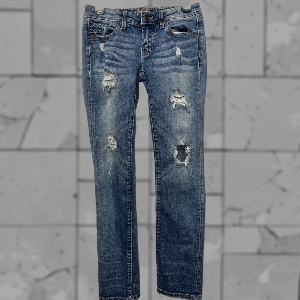 Vintage BUCKLE Jeans Straight Distressed Women 24x31 Blue Black Size 24 Inseam 31 Mens/Womens? (Gender at end) Size 42" / US 20 - 1 Thumbnail