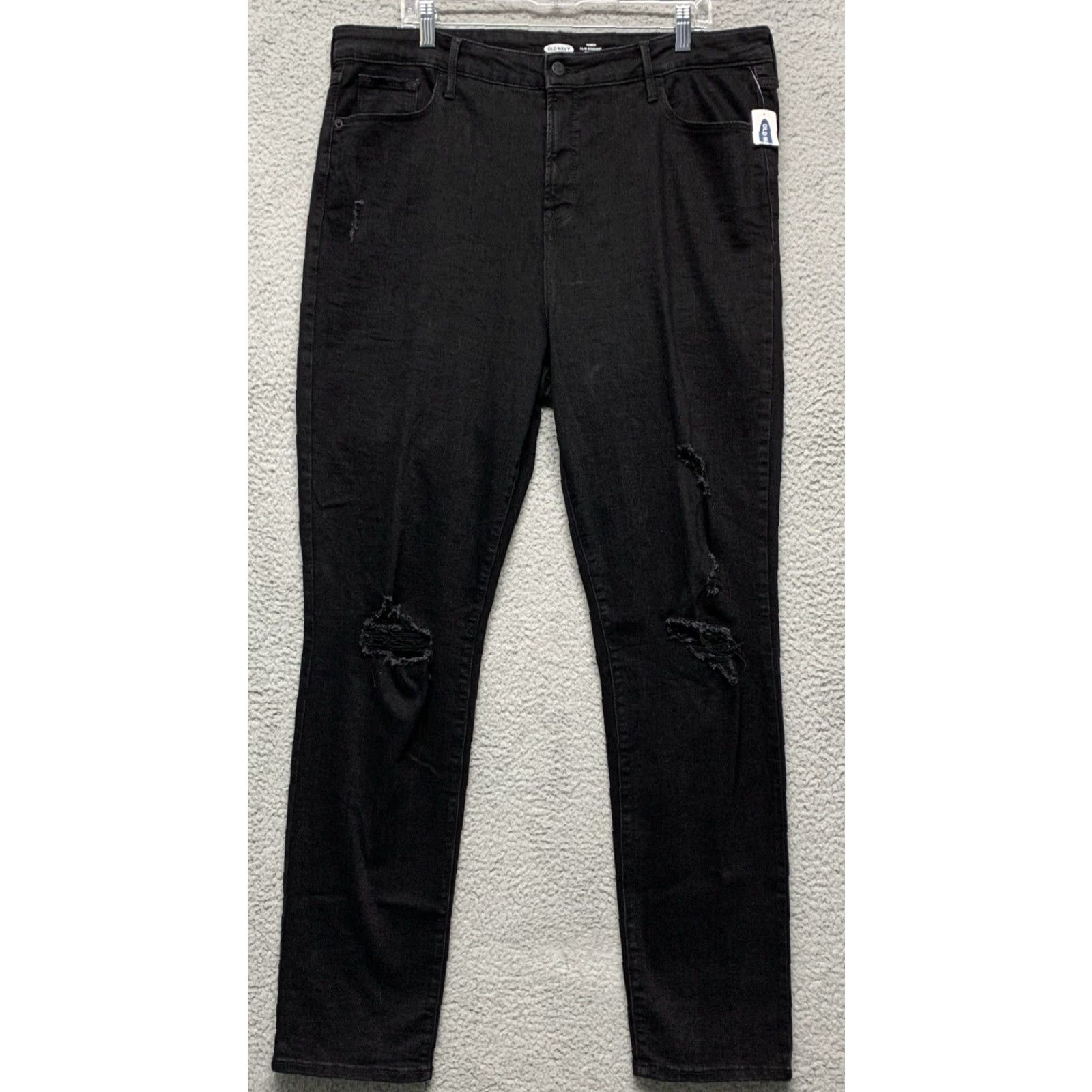 Old Navy Old Navy Womens Black Jeans Sz 18 Slim Straight Stretch High Rise Distressed NWT Size 40" / US 18 - 2 Thumbnail