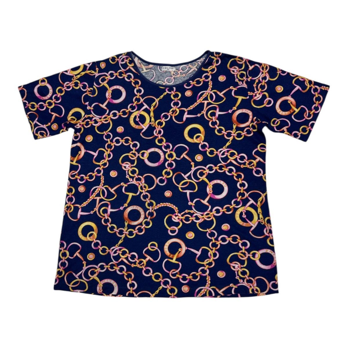 Celine Celine T-shirt with a gold and pink chain and horsebit print Size M / US 6-8 / IT 42-44 - 1 Thumbnail