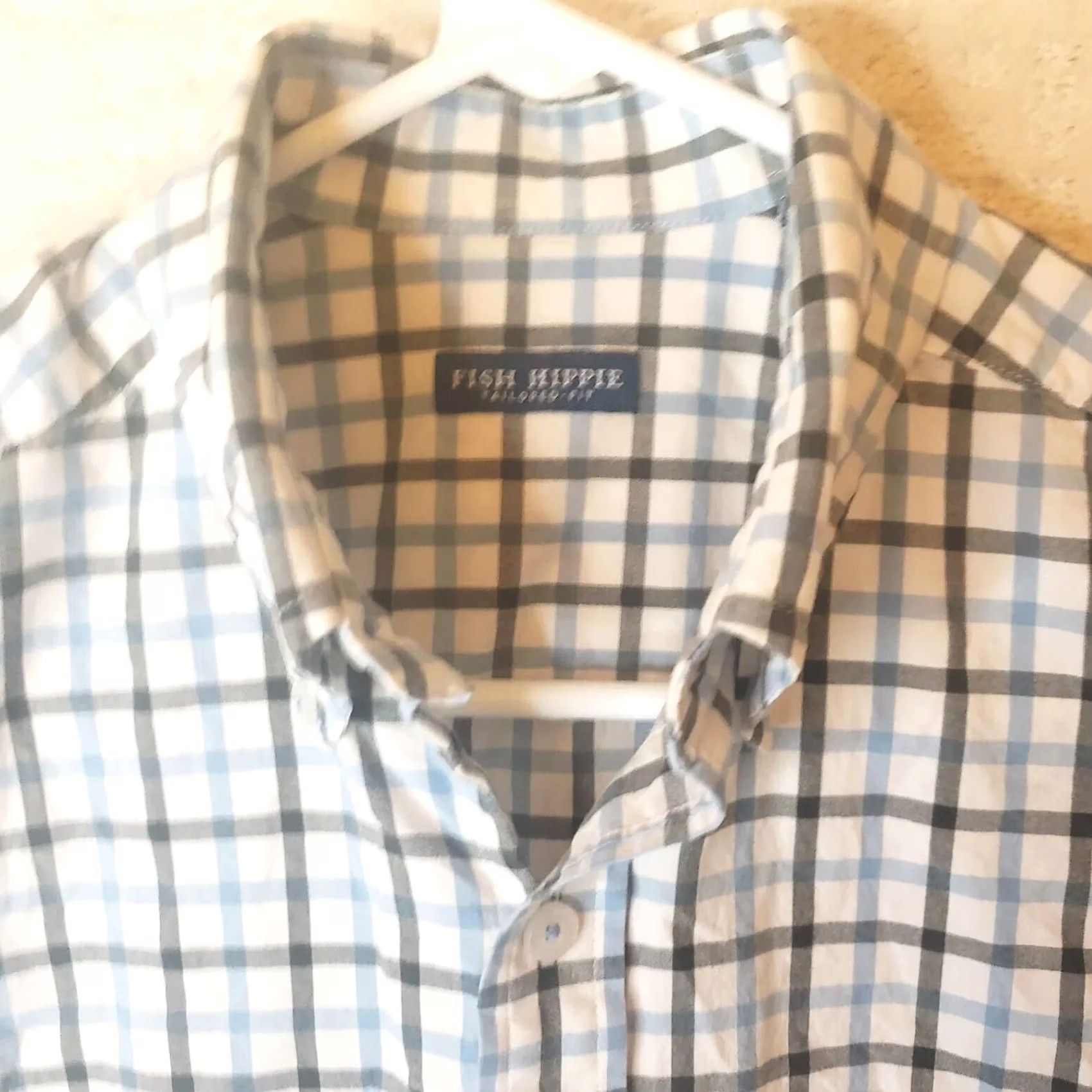 Logo 7 FISH HIPPIE Shirt S Blue Wht Plaid Long Sleeve Button Tailored Fit Fish Logo Mens Size US S / EU 44-46 / 1 - 5 Thumbnail