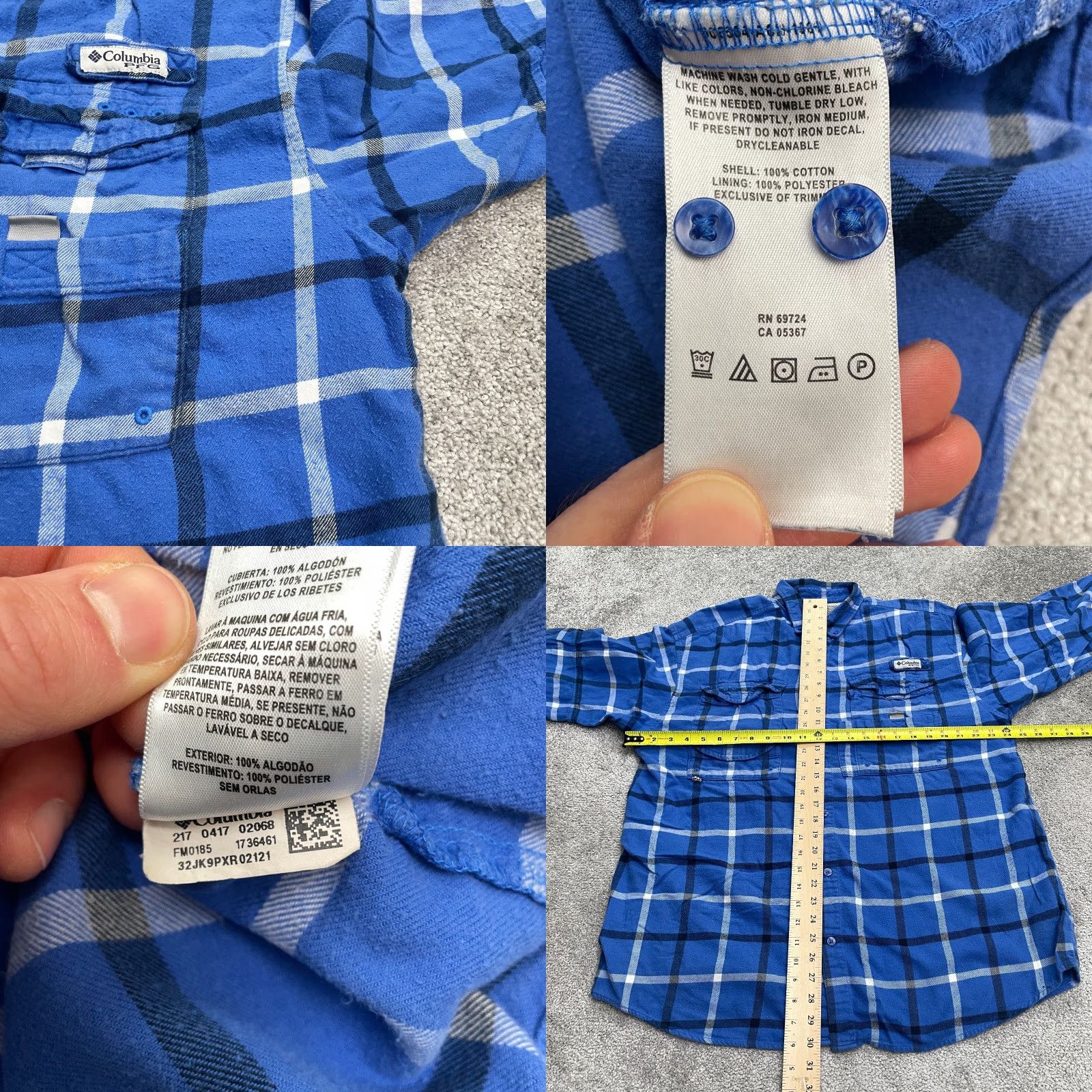 Vintage Columbia Shirt Mens Large Blue Plaid Flannel Long Sleeve Button-Down Cotton Top Size US L / EU 52-54 / 3 - 8 Thumbnail