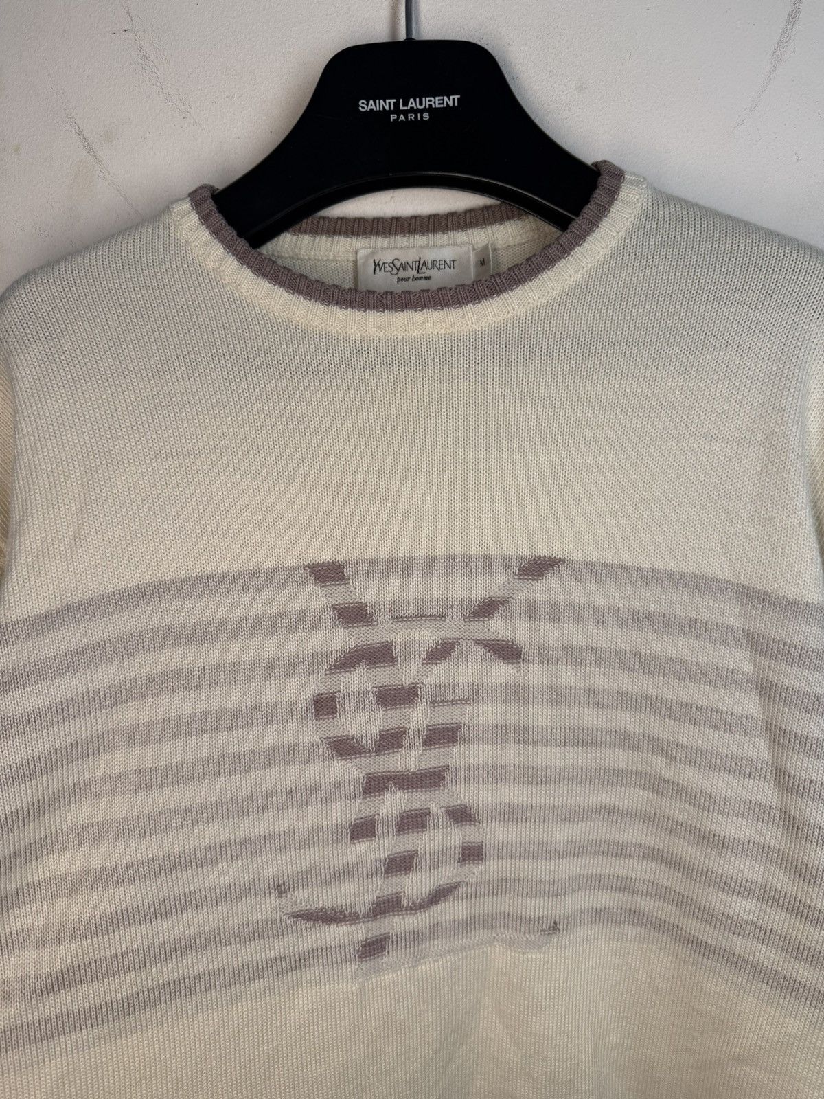 Yves Saint Laurent Beige YSL Sweater Big Logo Lightweight Size US M / EU 48-50 / 2 - 10 Thumbnail