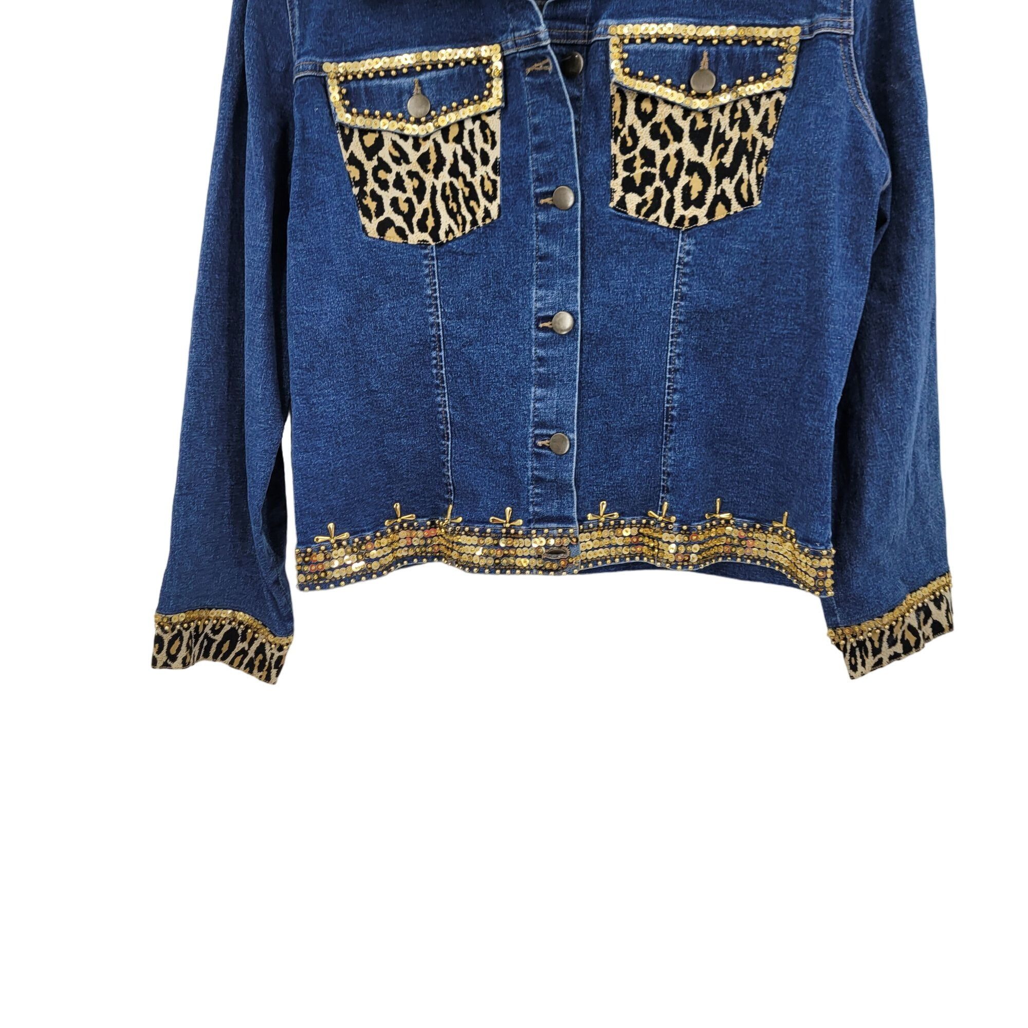 Vintage Vintage Mob Wife Denim Trucker Jacket M Leopard Gold Beaded Size M / US 6-8 / IT 42-44 - 8 Thumbnail