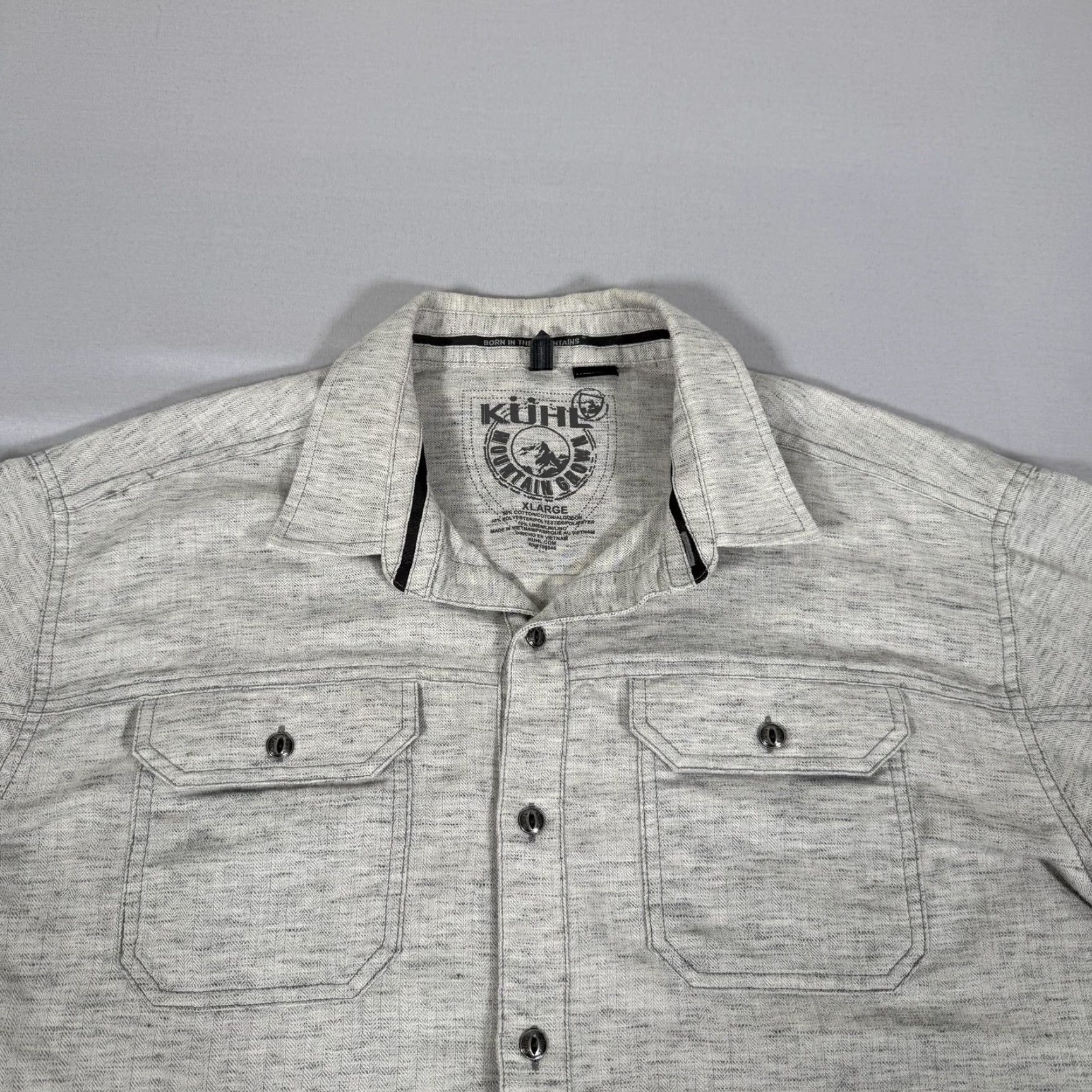 Vintage Kuhl Mens Button-Up Shirt XL Gray Heather Linen Cotton Polyester Long Sleeve Hike Pockets Reg Regular Brand: Kuhl Size US XL / EU 56 / 4 - 2 Thumbnail