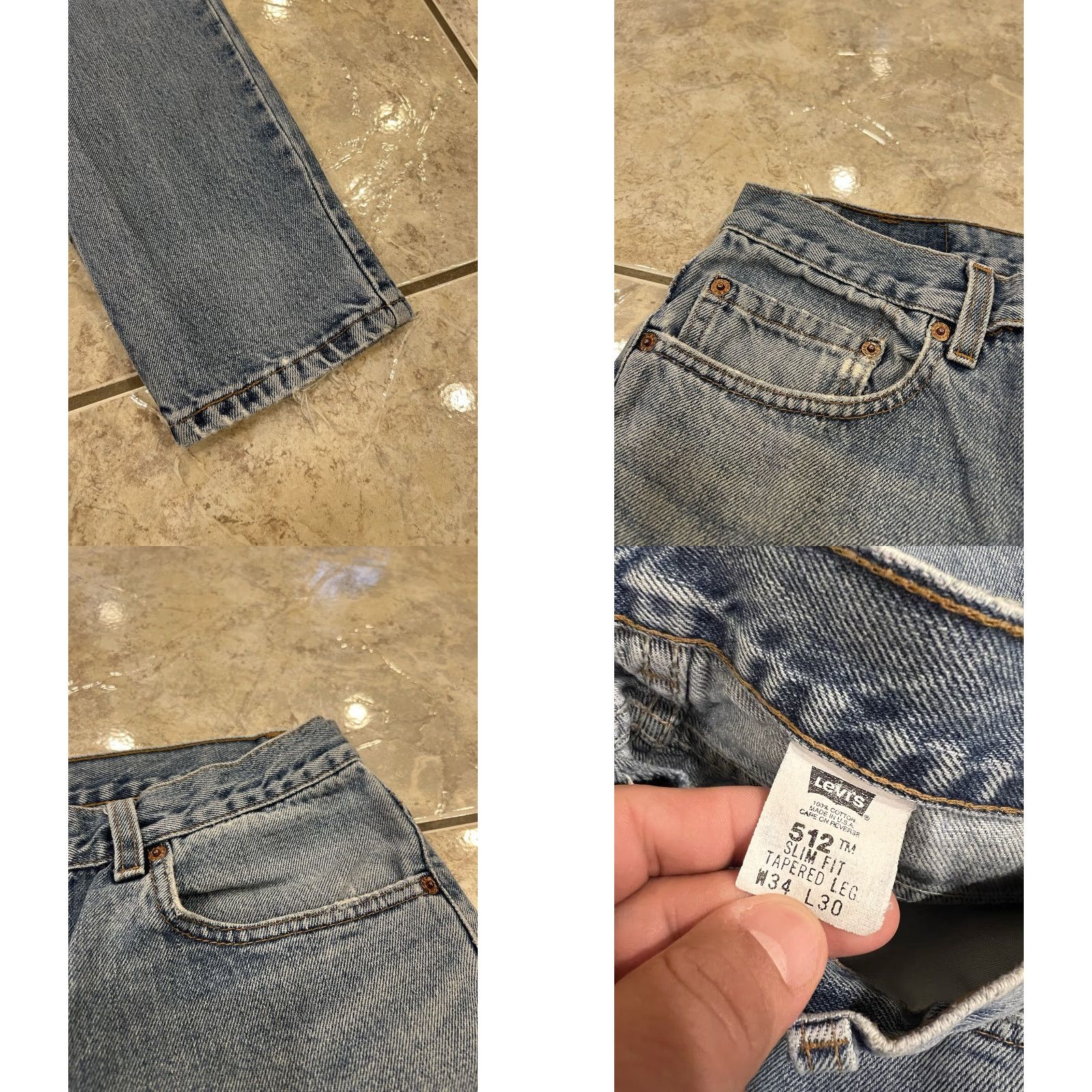 Levi's VINTAGE Levi's 512 Jeans Slim 34X30 Men Distressed Jeans 5-Pocket Denim Blue USA 90s Retro Size US 34 / EU 50 - 9 Thumbnail