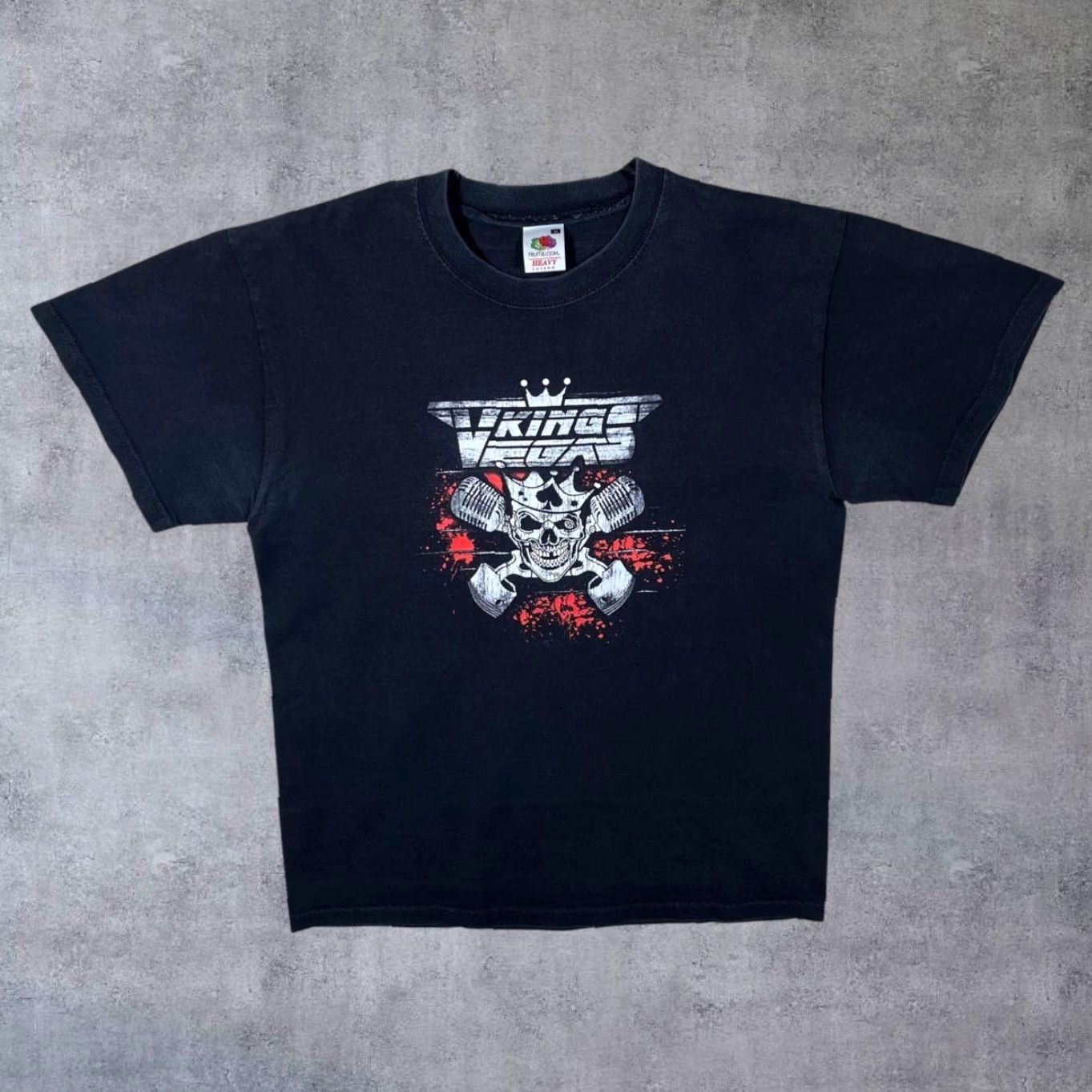 Fruit Of The Loom VIKINGS VEGAS Gothic Biker Skull Spellout Graphic Black T-Shirt Medium Size US M / EU 48-50 / 2 - 2 Thumbnail