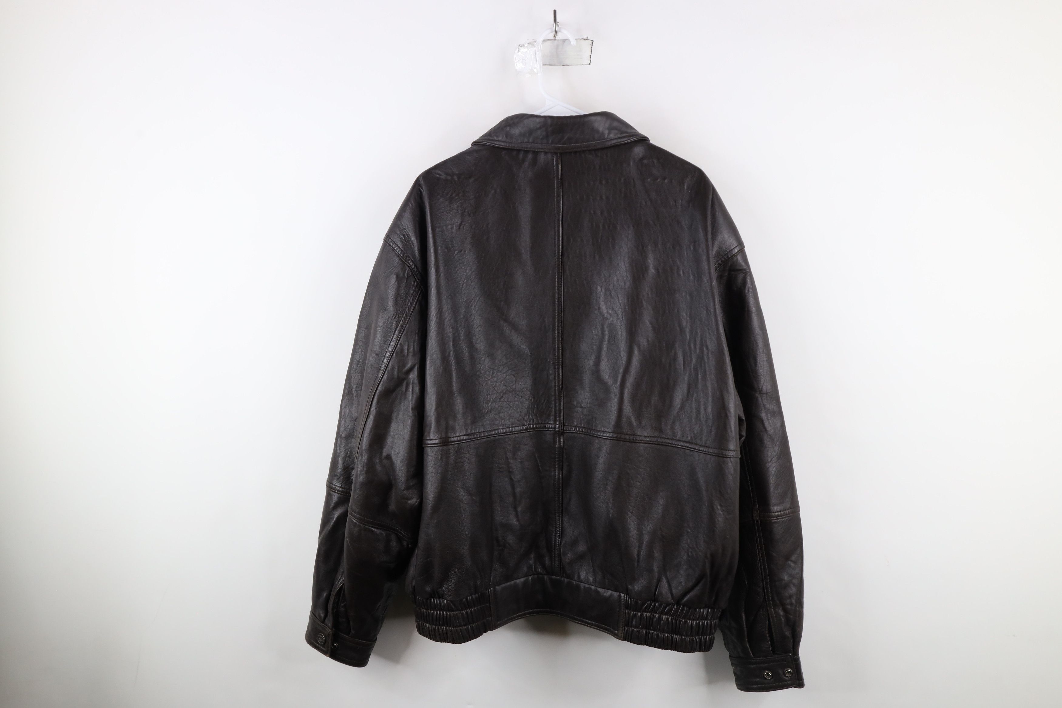 Vintage Vintage 90s Streetwear Leather Flight Bomber Jacket Brown Size US XL / EU 56 / 4 - 13 Thumbnail