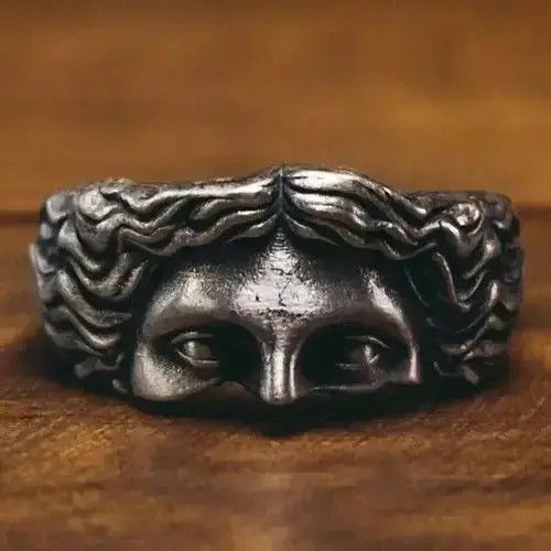 Designer × Vintage New Vintage Brass Religious Belief Jesus Head Ring Unisex Size ONE SIZE - 3 Thumbnail
