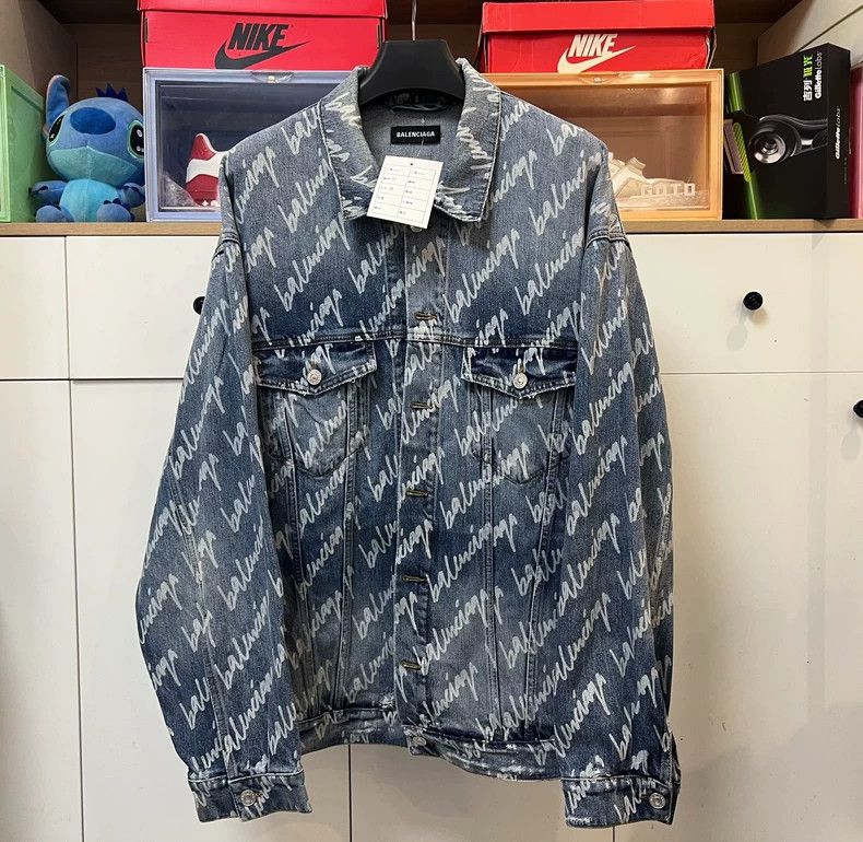 Balenciaga Blue camo all-over logo distressed water-washed