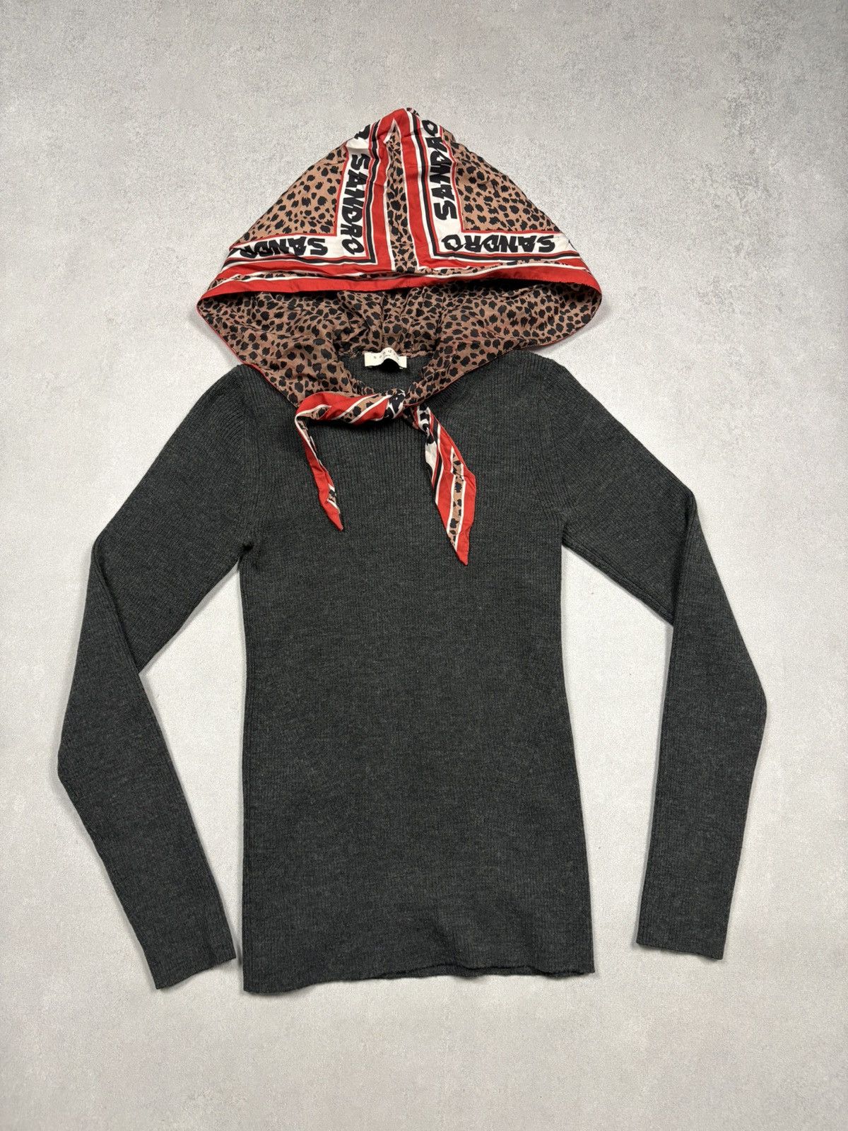 Sandro Sandro Paris Wool Blend Sweater With Silk Leopard Scarf Hood Size XS / US 0-2 / IT 36-38 - 1 Thumbnail