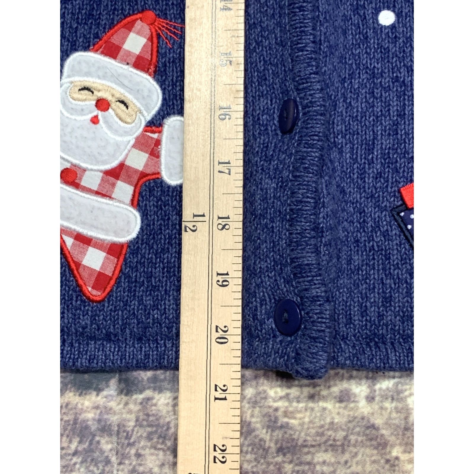 Vintage Dressbarn Women’s Large Ugly Christmas Sweater Dress Blue Santa Claus Presents Cardigan Knit Holiday Womens Long Sleeve Crewneck Christmas - Size L / US 10 / IT 46 - 5 Thumbnail