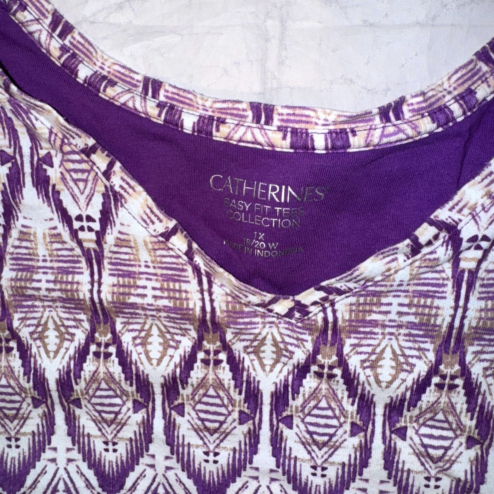 Vintage Catherines T-Shirt Shirt 1X Purple Paisley Logo Short Sleeve Crew Neck Casual All Seasons Regular Women Size XL / US 12-14 / IT 48-50 - 2 Thumbnail