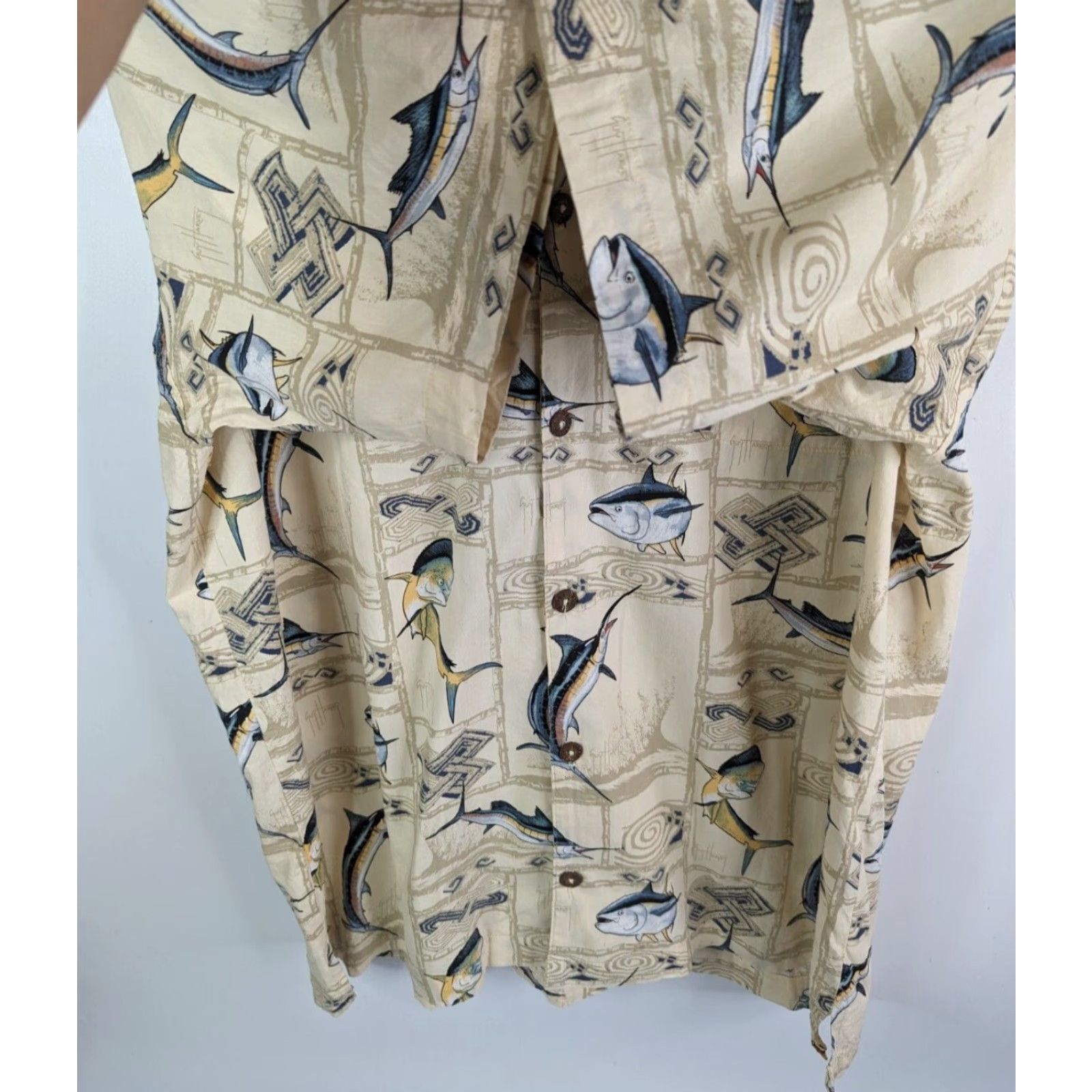 Guy Harvey Guy Harvey by AFTCO Blue Water Shirt Mens Large Marlin Nautical Fishing USA Beige Cotton Shirt Size US L / EU 52-54 / 3 - 3 Thumbnail