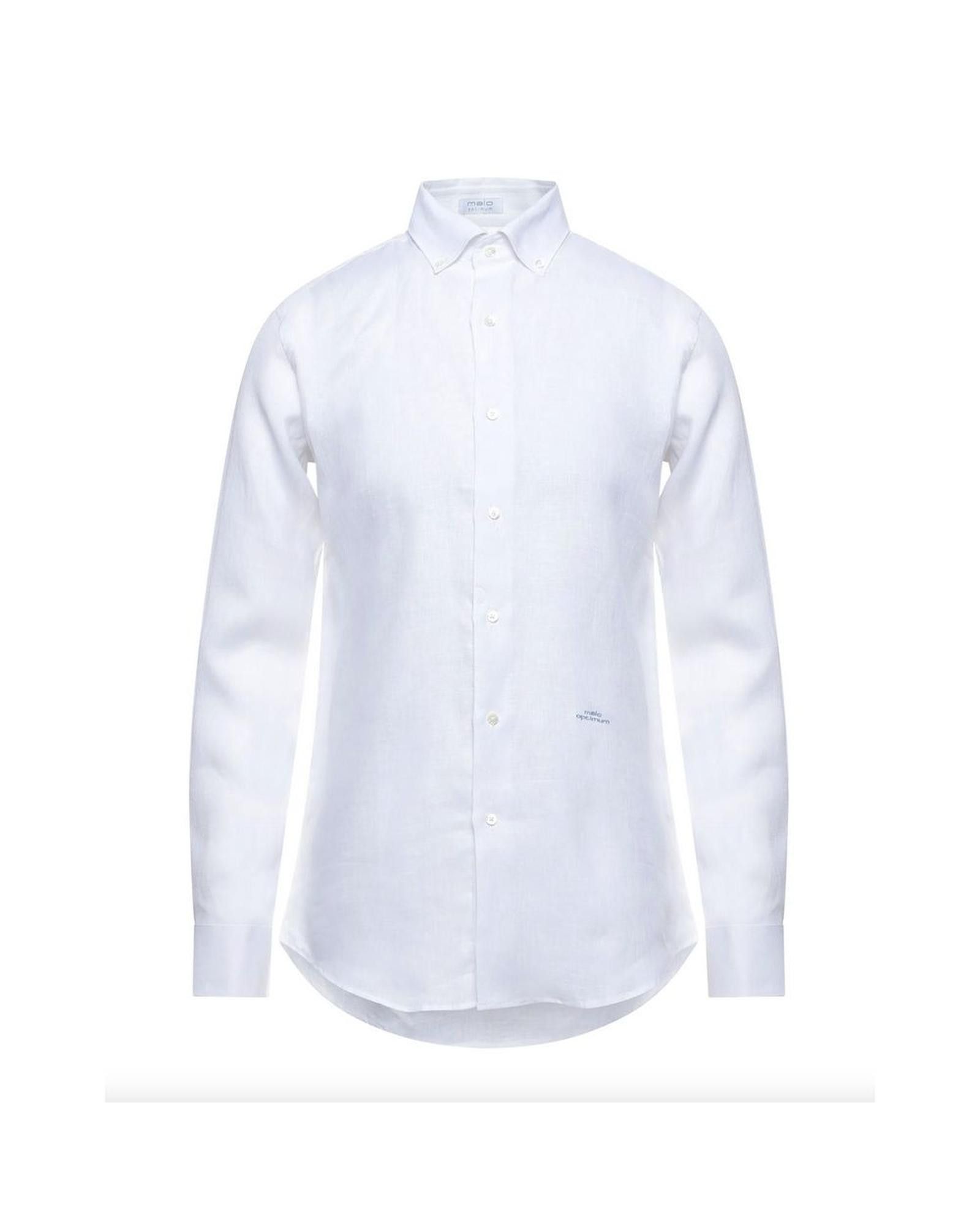 image of Malo Embroidered Linen Shirt in White, Men's (Size Large)