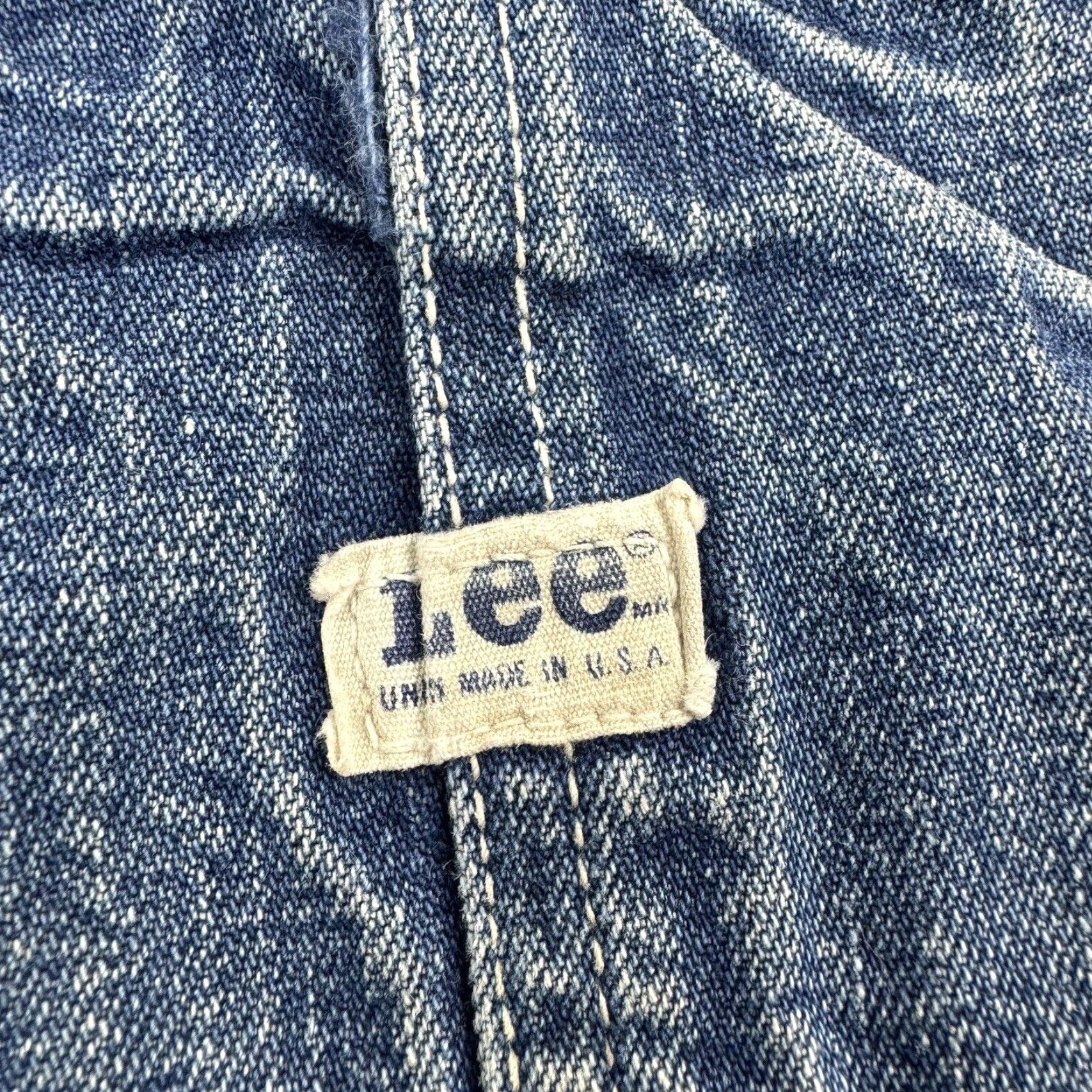 Lee VINTAGE Lee Overalls Jeans Adult Large Blue 1940s Thrashed Denim Union Made USA Mens Size US 33 - 5 Thumbnail