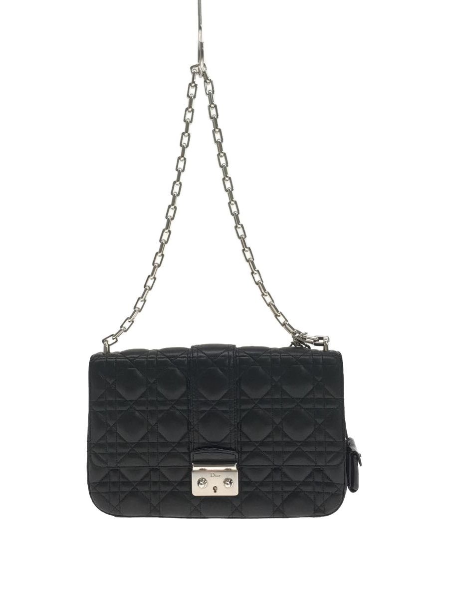 image of Christian Dior Cannage Charm Shoulder Bag Leather Black, Women's