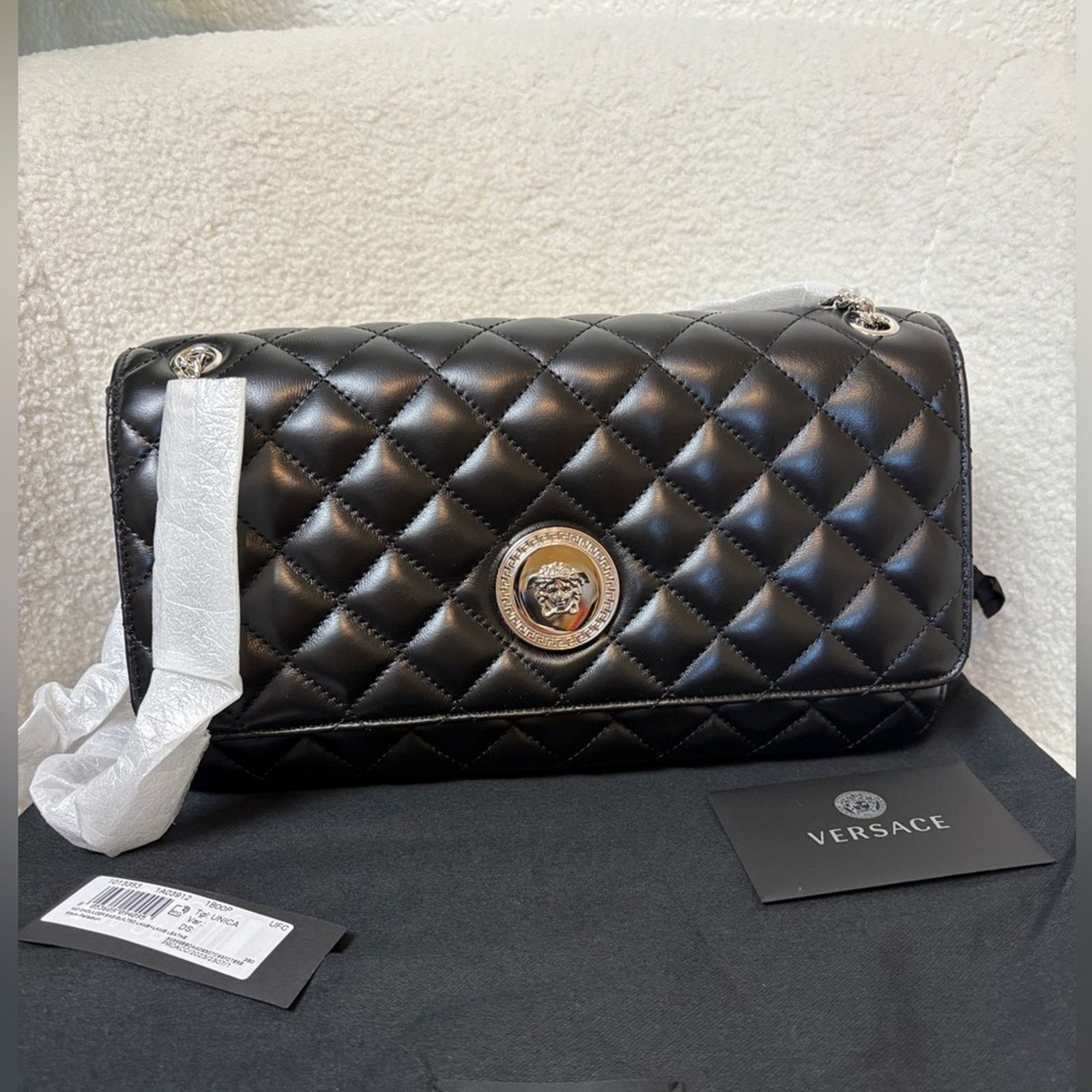 Versace Versace Black Quilted Lambskin Leather Shoulder Bag Size ONE SIZE - 2 Thumbnail