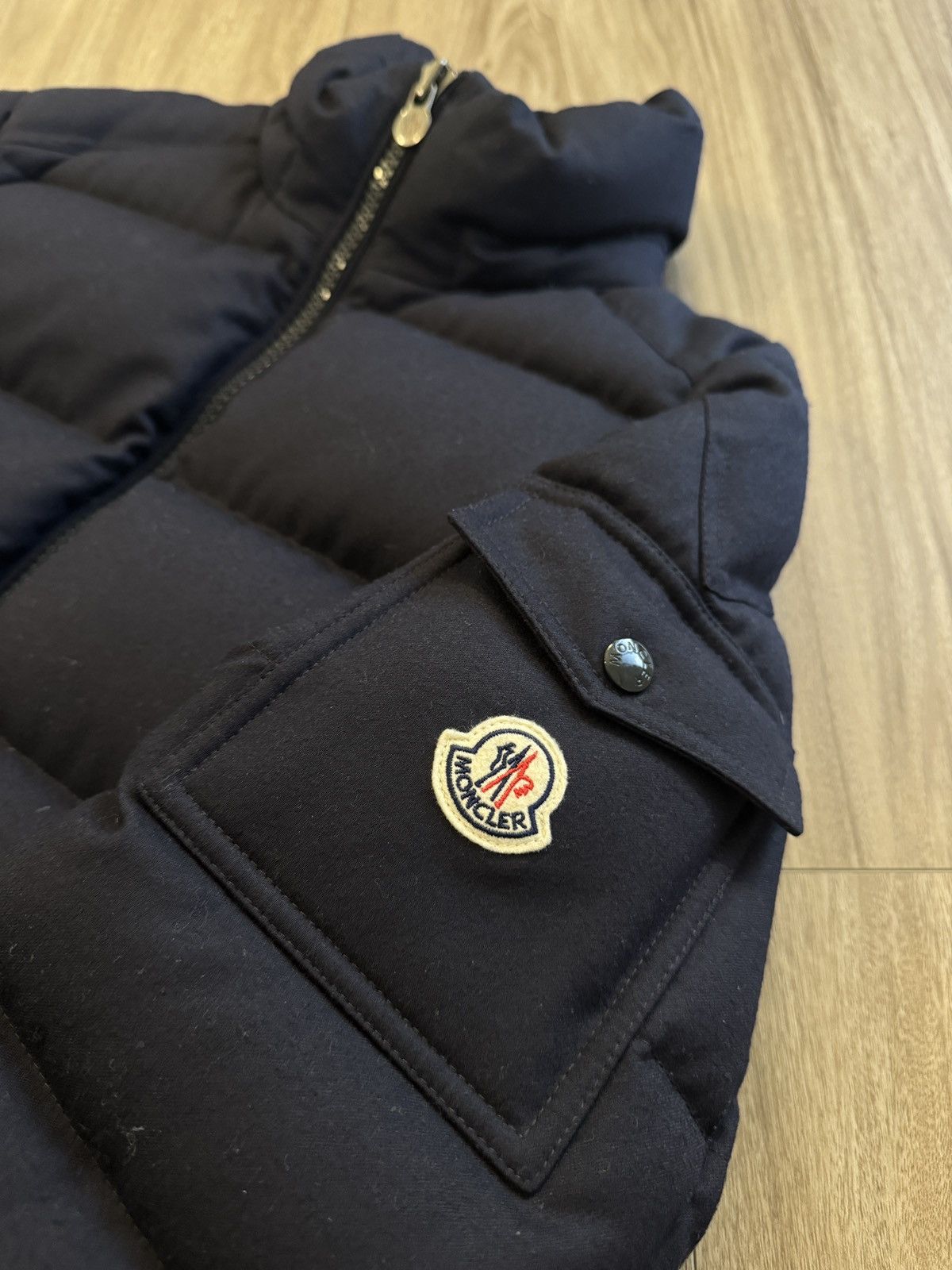 Moncler Montgenevre Hooded Wool Flannel Short Down Jacket Navy Size US XL / EU 56 / 4 - 6 Thumbnail