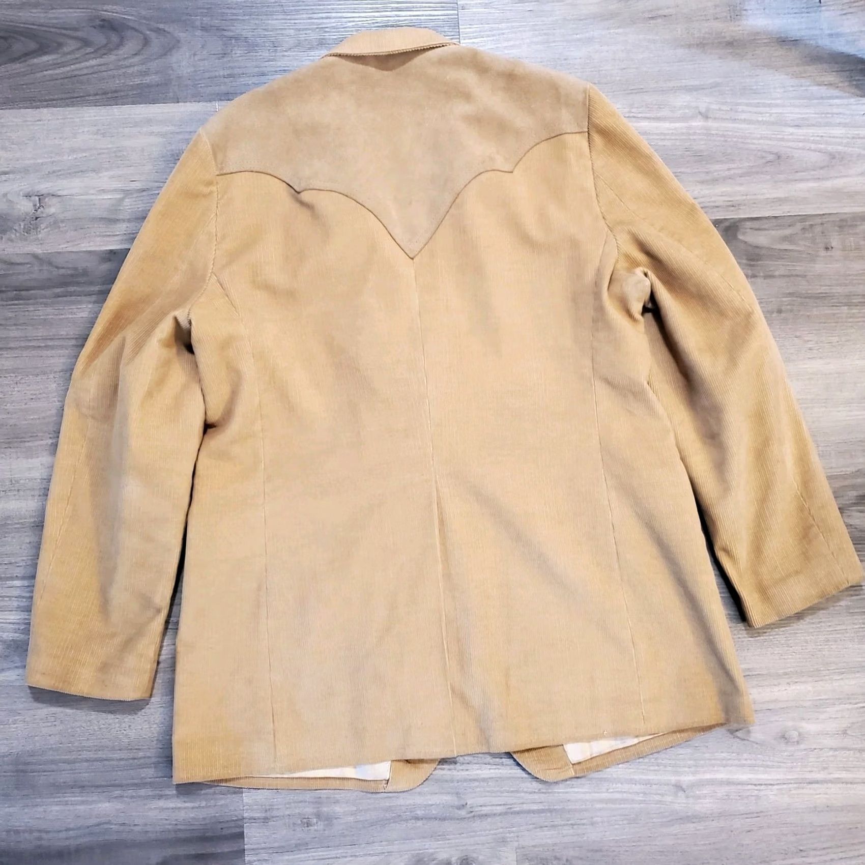 Vintage VINTAGE Pioneer Wear Jacket Mens 46L tan Vtg Corduroy Suede Blazer Western Made USA Size 46R - 2 Thumbnail