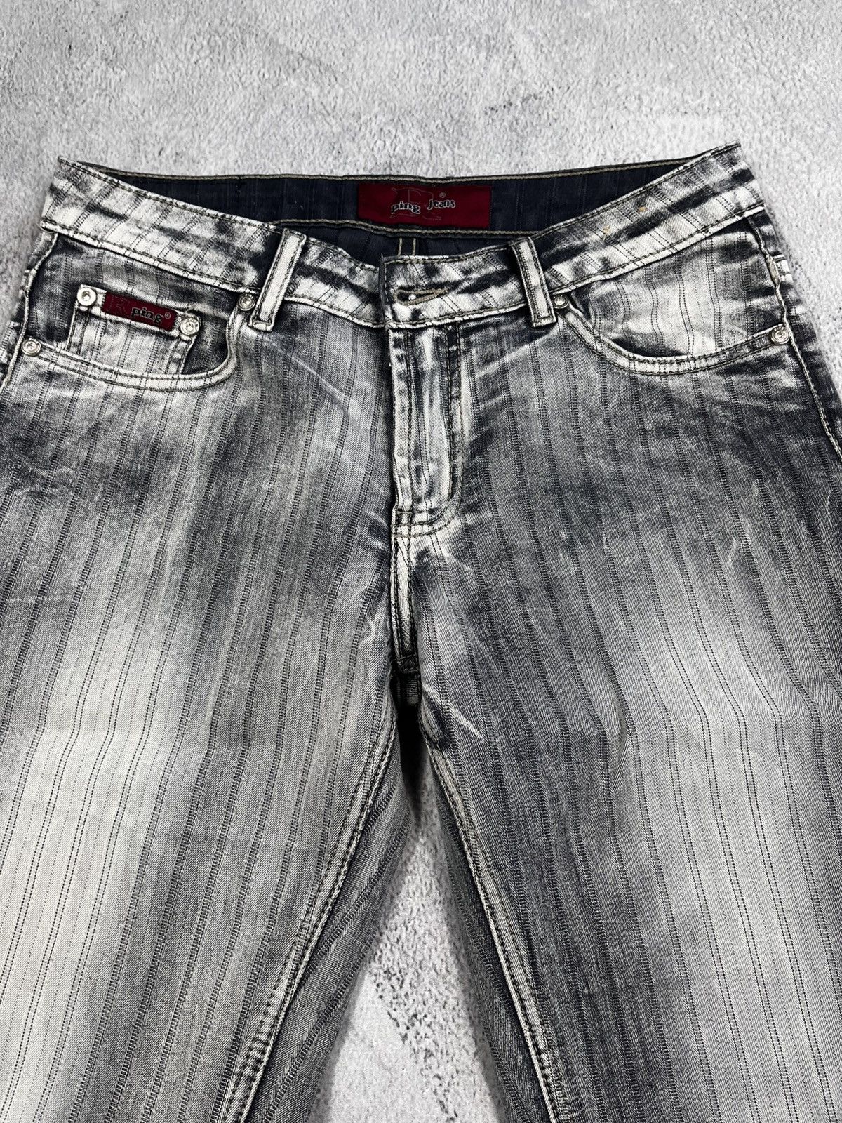 Japanese Brand × Vintage Vintage Y2K Japanese faded striped flared denim jeans 29 Size 29" - 4 Thumbnail