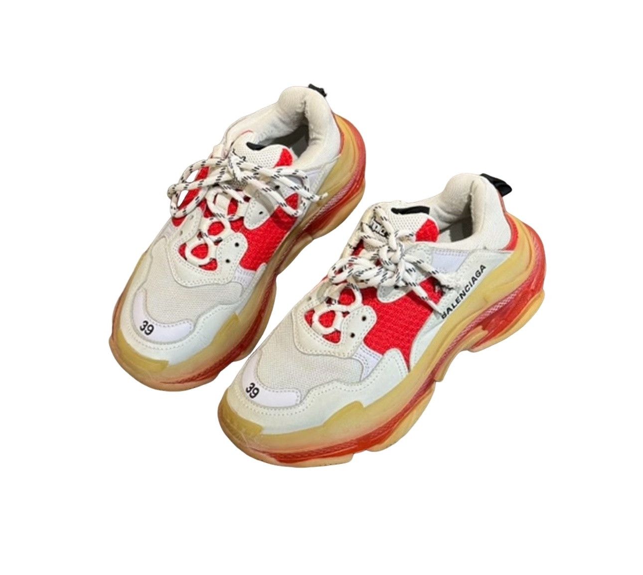 Balenciaga Balenciaga Distressed Triple S White Red Sneakers 39 Size US 6 / EU 39 - 1 Thumbnail