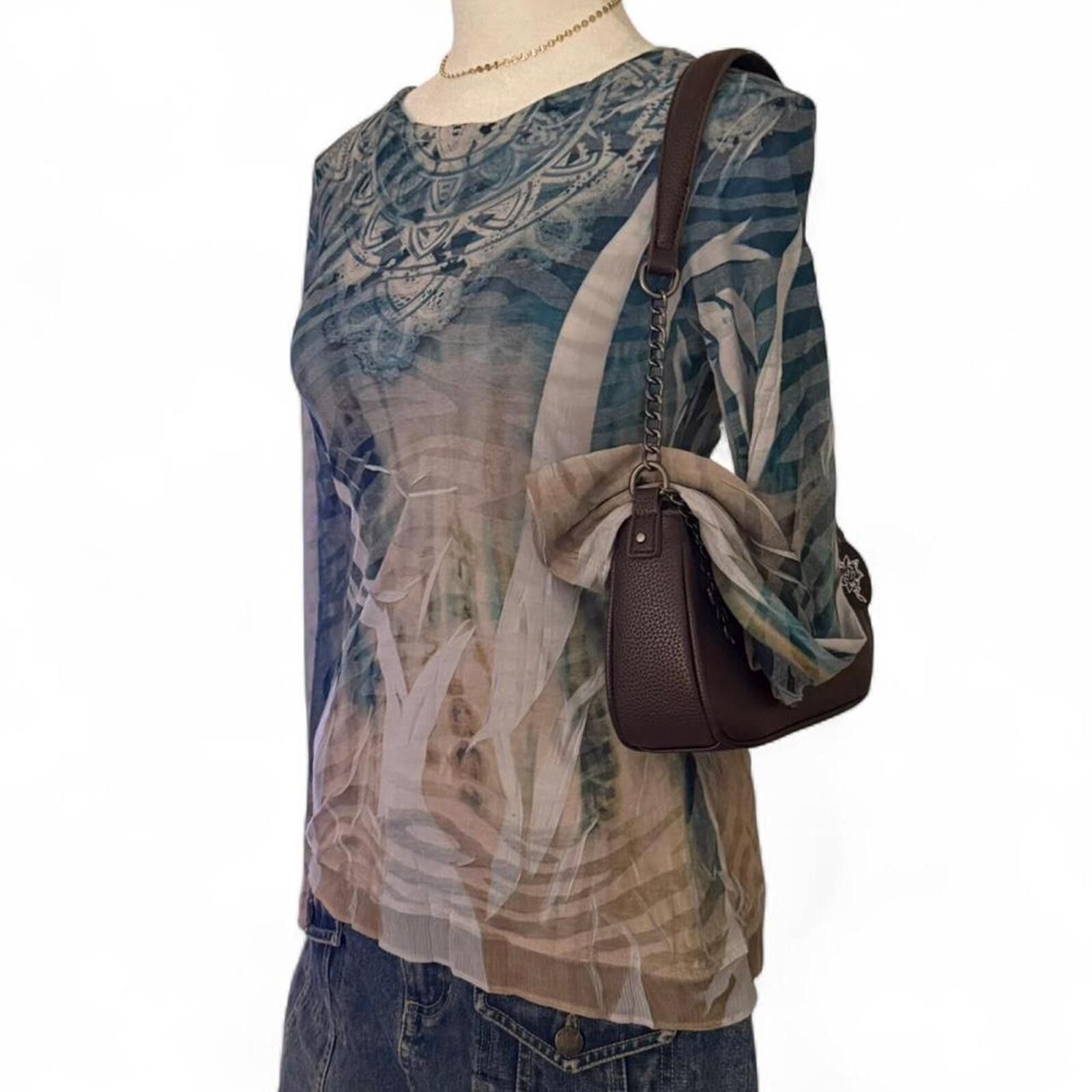 Other Y2K Blue & Brown Xhilaration Long Sleeve Top Size S / US 4 / IT 40 - 2 Thumbnail