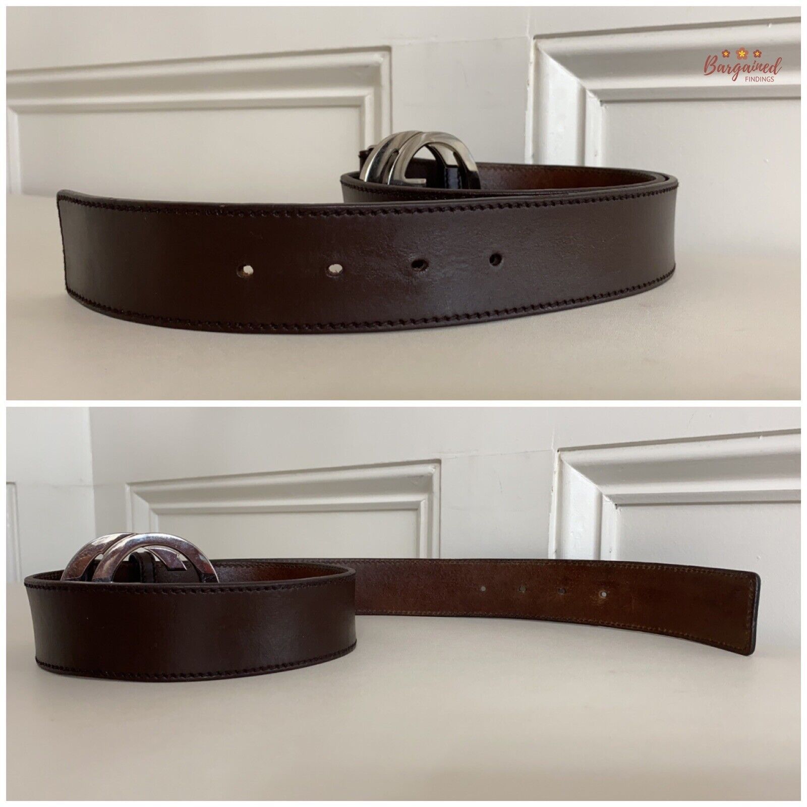 Gucci Gucci Brown Calfskin Leather Silver Interlocking Buckle Belt Size 30 - 2 Thumbnail