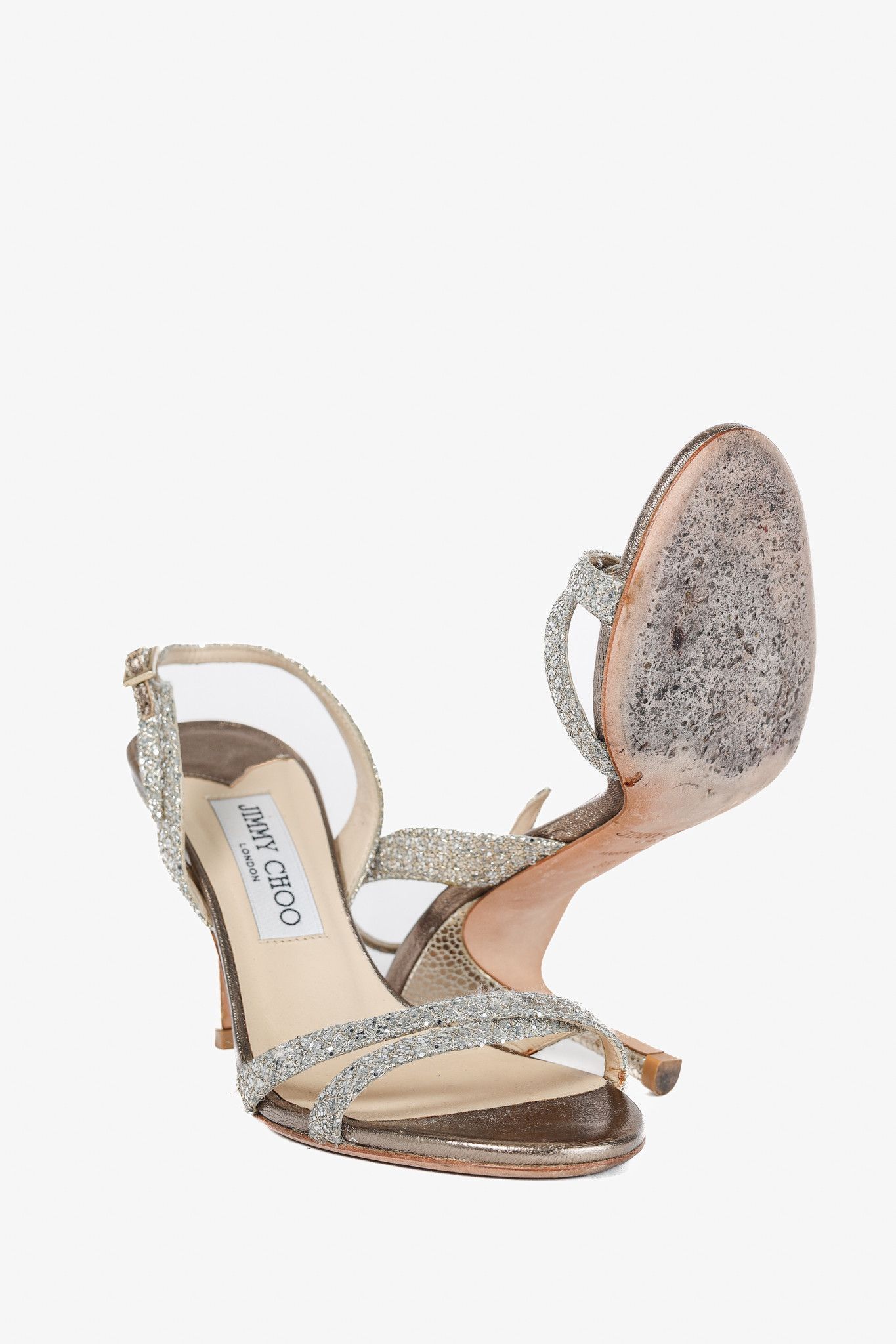 Jimmy Choo Jimmy Choo India Champagne Glitter Fabric Sandals Size US 5.5 / IT 35.5 - 4 Thumbnail
