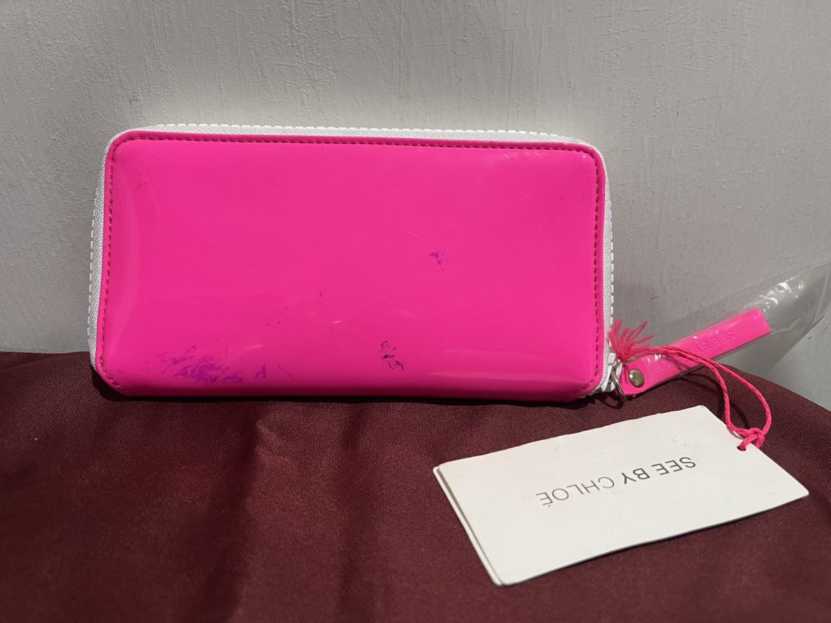 See by Chloe See by Chloé Long Zip File Wallet - Neon Pink Embossed Logo Size ONE SIZE - 2 Thumbnail