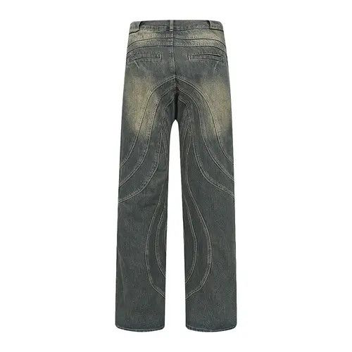 Japanese Brand × Jean × Vintage #35 Vintage Painted Circle Striped Straight Flared Baggy Size US 32 / EU 48 - 2 Thumbnail