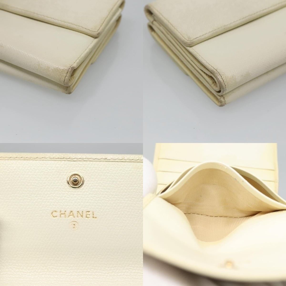 Chanel Chanel Bifold Wallet Leather White Gold CC Size ONE SIZE - 6 Thumbnail