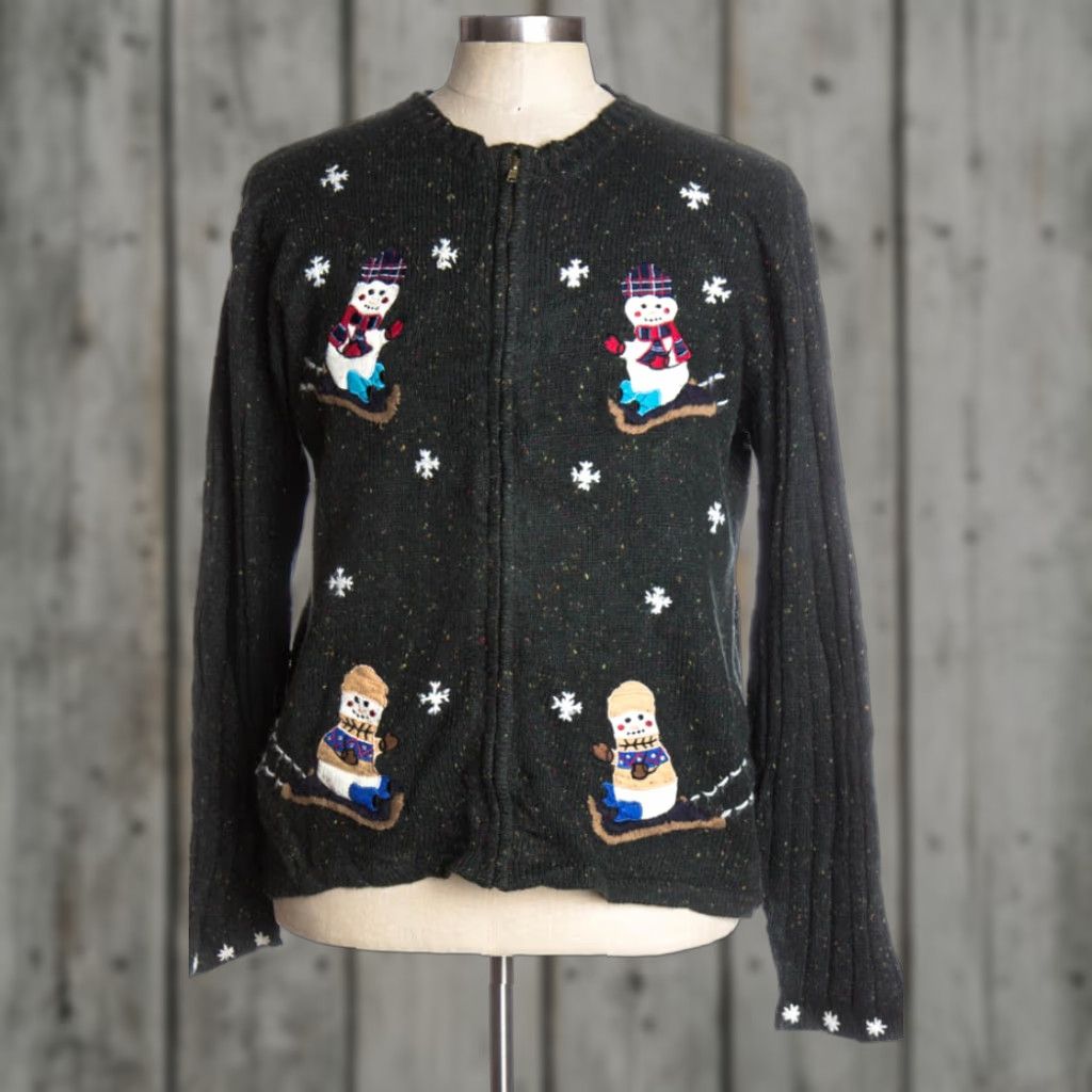 Vintage VINTAGE Fiberworks Green Ugly Christmas Cardigan L Adult Christmas Green Wool Nylon Acrylic Ramie Snowmen Cardigan 42” Bust 25” Length Mens Womens XL Size L / US 10 / IT 46 - 1 Preview