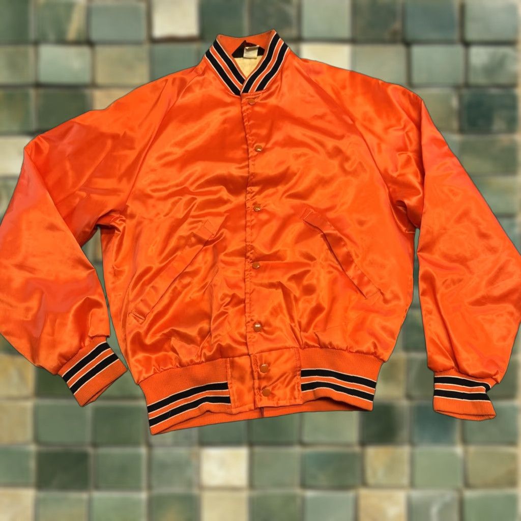 Dunbrooke Dunbrooke Pla-Jac Varsity Jacket Mens Orange Satin Mid-Length Pockets Casual Long Sleeve Size L Size US L / EU 52-54 / 3 - 1 Thumbnail
