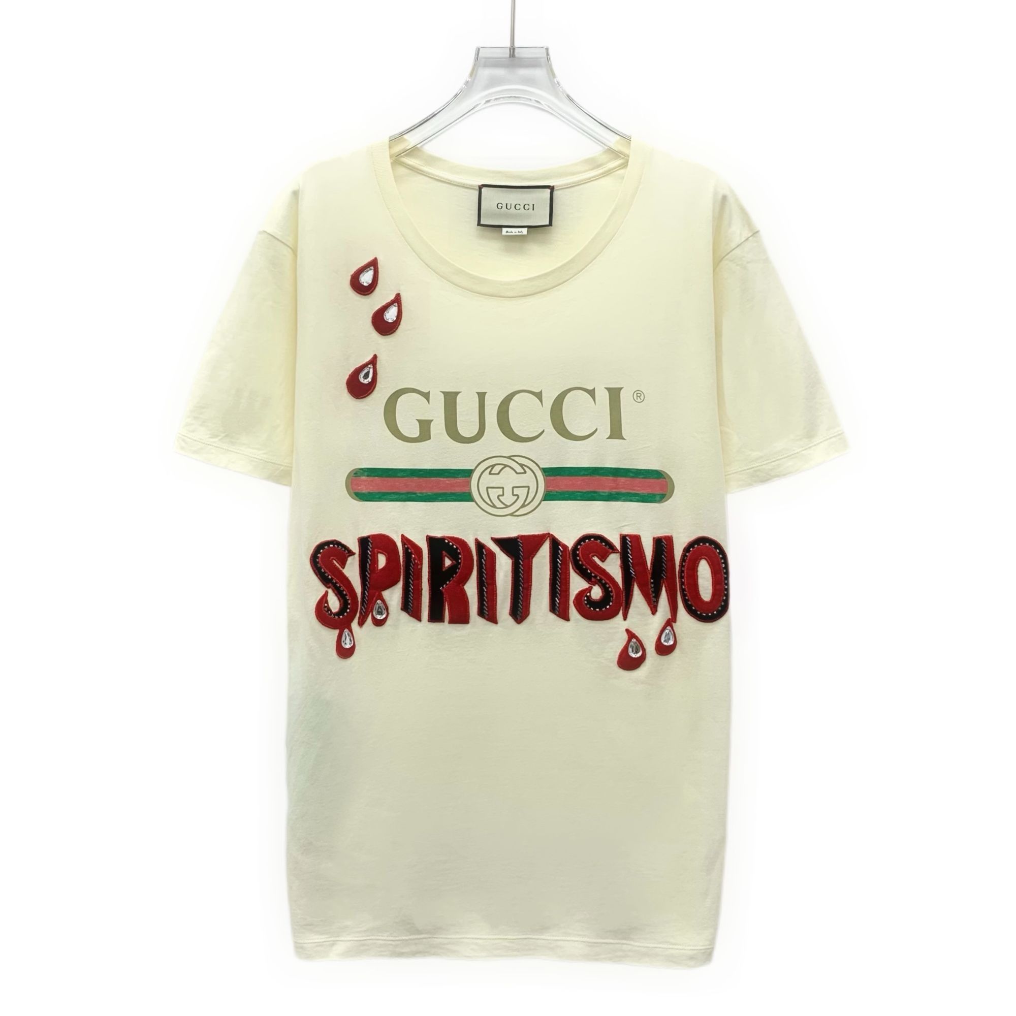 Gucci Gucci Beige Logo "Spiritismo" Rhinestone Cotton Short-Sleeve Size S / US 4 / IT 40 - 1 Thumbnail