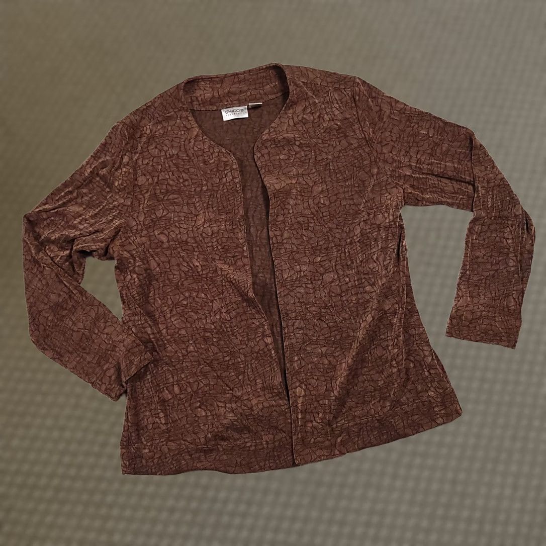 Vintage Vintage Chico'S Travelers Cardigan Womens 3 Brown Pattern Heavy Long Sleeve Open USA Size XS / US 0-2 / IT 36-38 - 1 Thumbnail