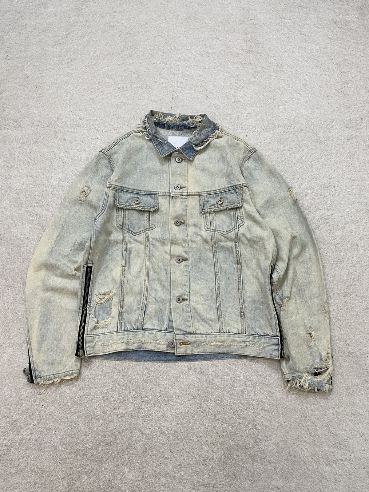 14th Addiction 00s Japan Light Blue Denim Jacket Heavy Distressed Vkei LGB Size US L / EU 52-54 / 3 - 1 Thumbnail