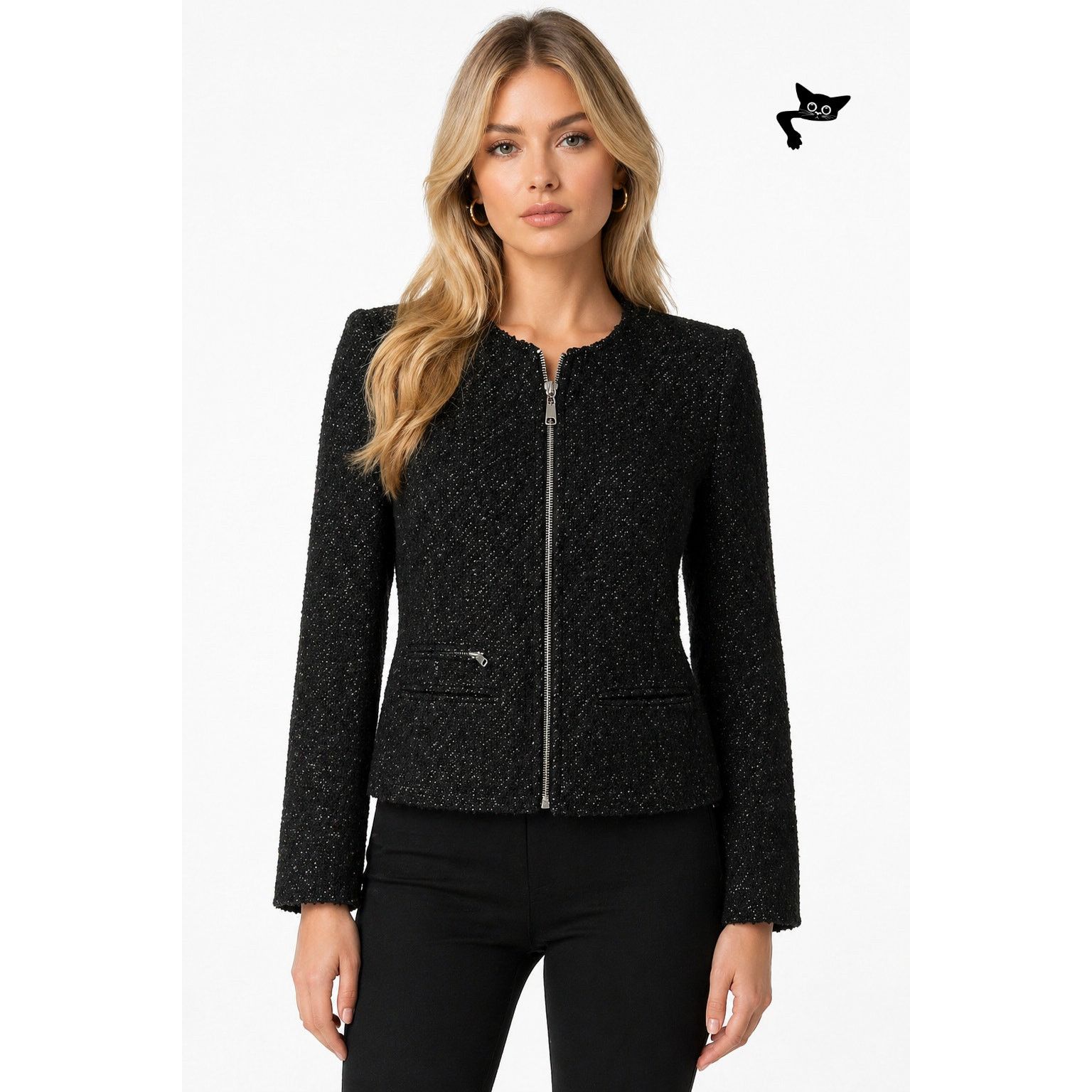 Anine Bing Anine Bing Houndstooth Tweed Jacket Zip Front Shoulder Pad Size S / US 4 / IT 40 - 4 Thumbnail