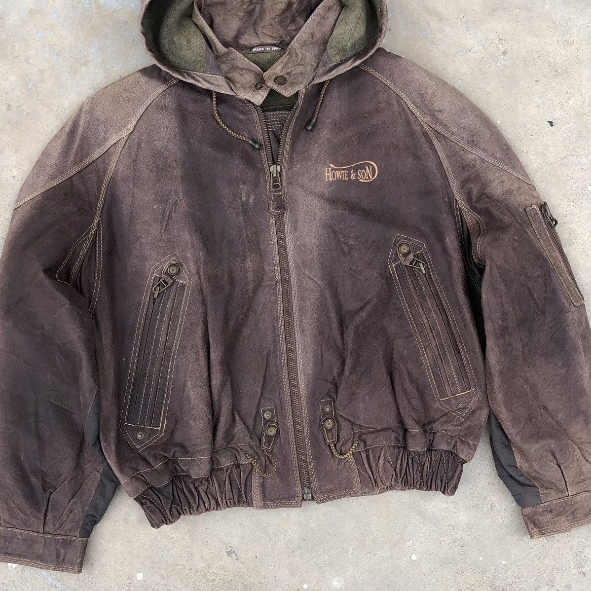 Vintage Vintage 80s Howie & Son Men’s Leather Hooded Jacket Size US M / EU 48-50 / 2 - 6 Thumbnail