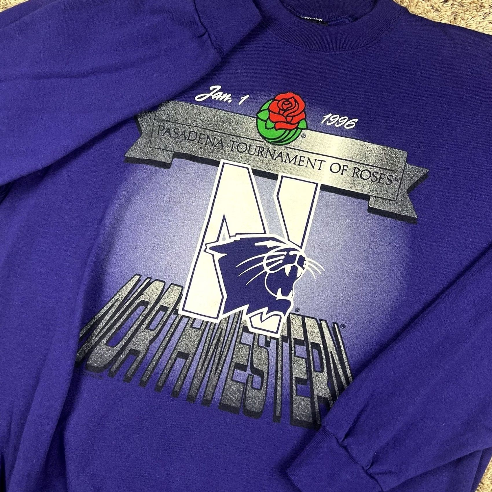 Vintage VINTAGE Northwestern Wildcats Crewneck Sweatshirt XL Purple 90s Rose Bowl, Pasadena, Logo, Graphic Print, Heavyweight, Pullover, Unisex Adults Size US XL / EU 56 / 4 - 2 Thumbnail