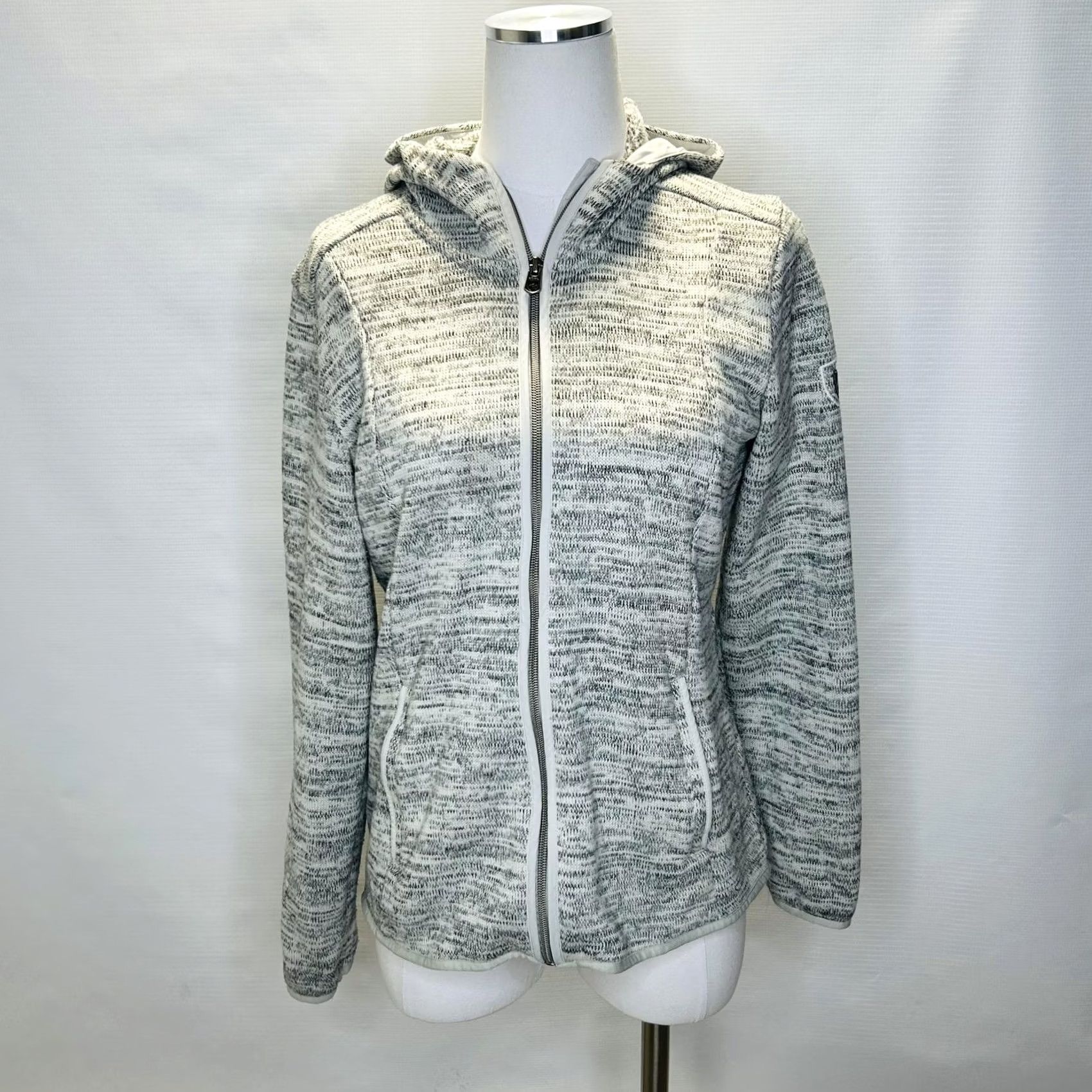 Vintage KÜHL Jacket Womens M Gray Full Zip Hooded Fleece Outdoors Pockets Jacket, 100% Polyester, Knit, Logo, Zipper, Casual, Travel, All Seasons, Wool? Size M / US 6-8 / IT 42-44 - 2 Thumbnail