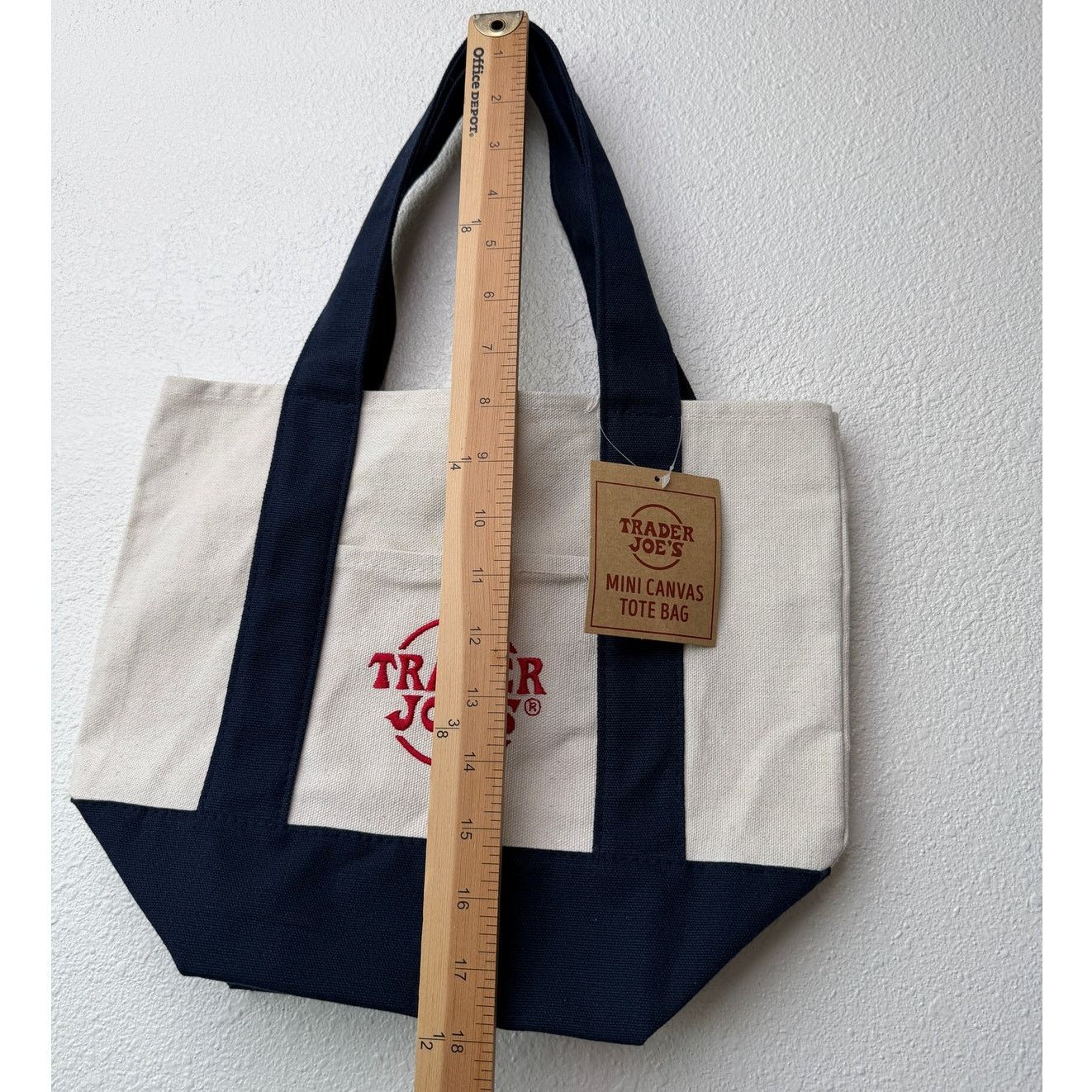 Other NWT Trader Joe’s Mini Canvas Tote Bag Navy Cream Red Logo Size ONE SIZE - 11 Thumbnail