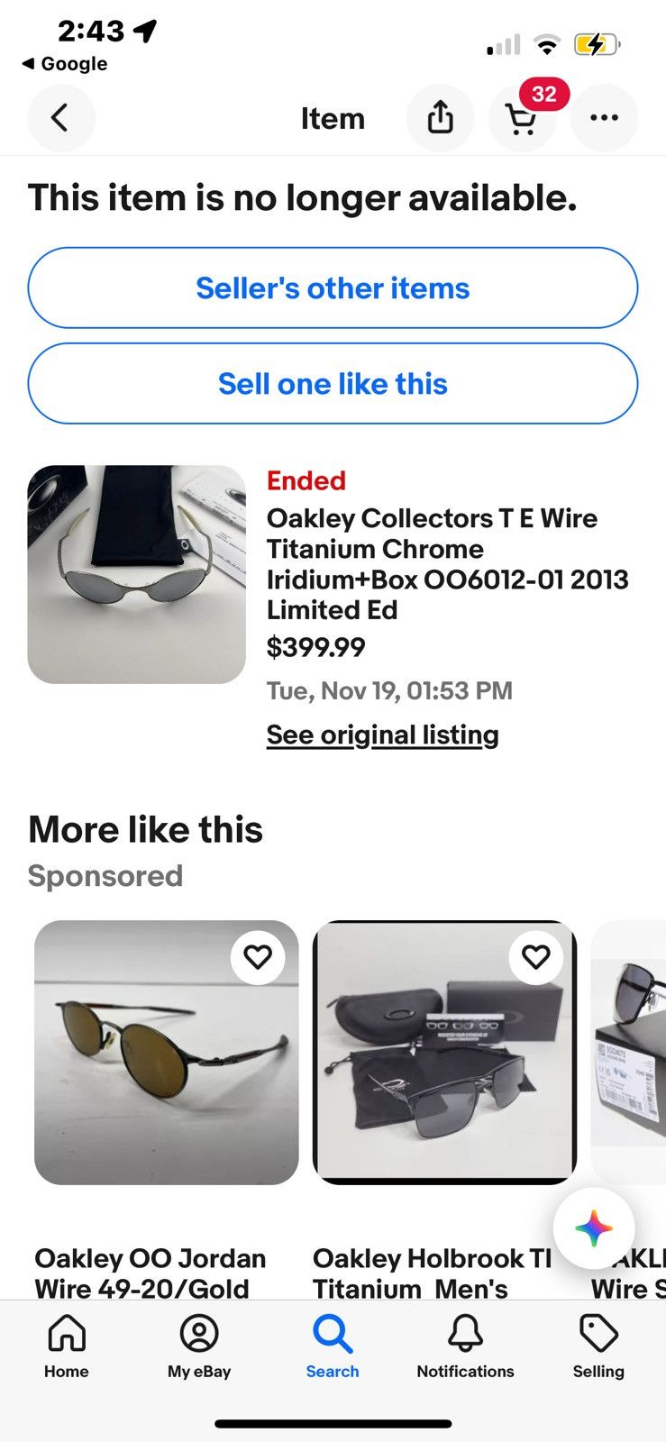 Oakley Oakley T-Wire 1.0 VINTAGE ORIGINAL Titanium Chrome Iridium Size ONE SIZE - 7 Thumbnail