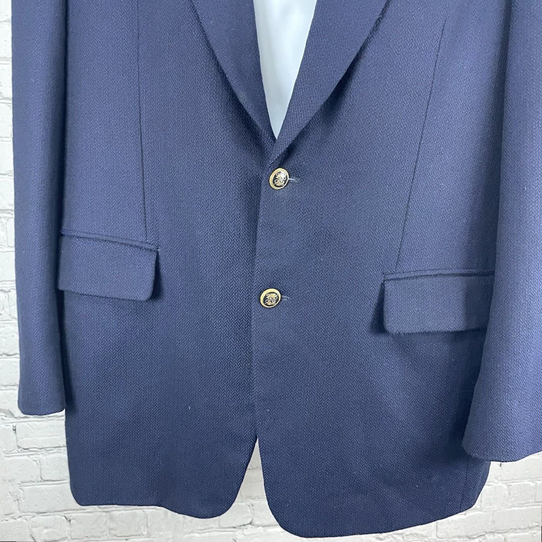Vintage VTG Just Men's Navy Blazer Sport Coat 2 Gold Button Ventless 42L Jacket Size 42R - 7 Thumbnail