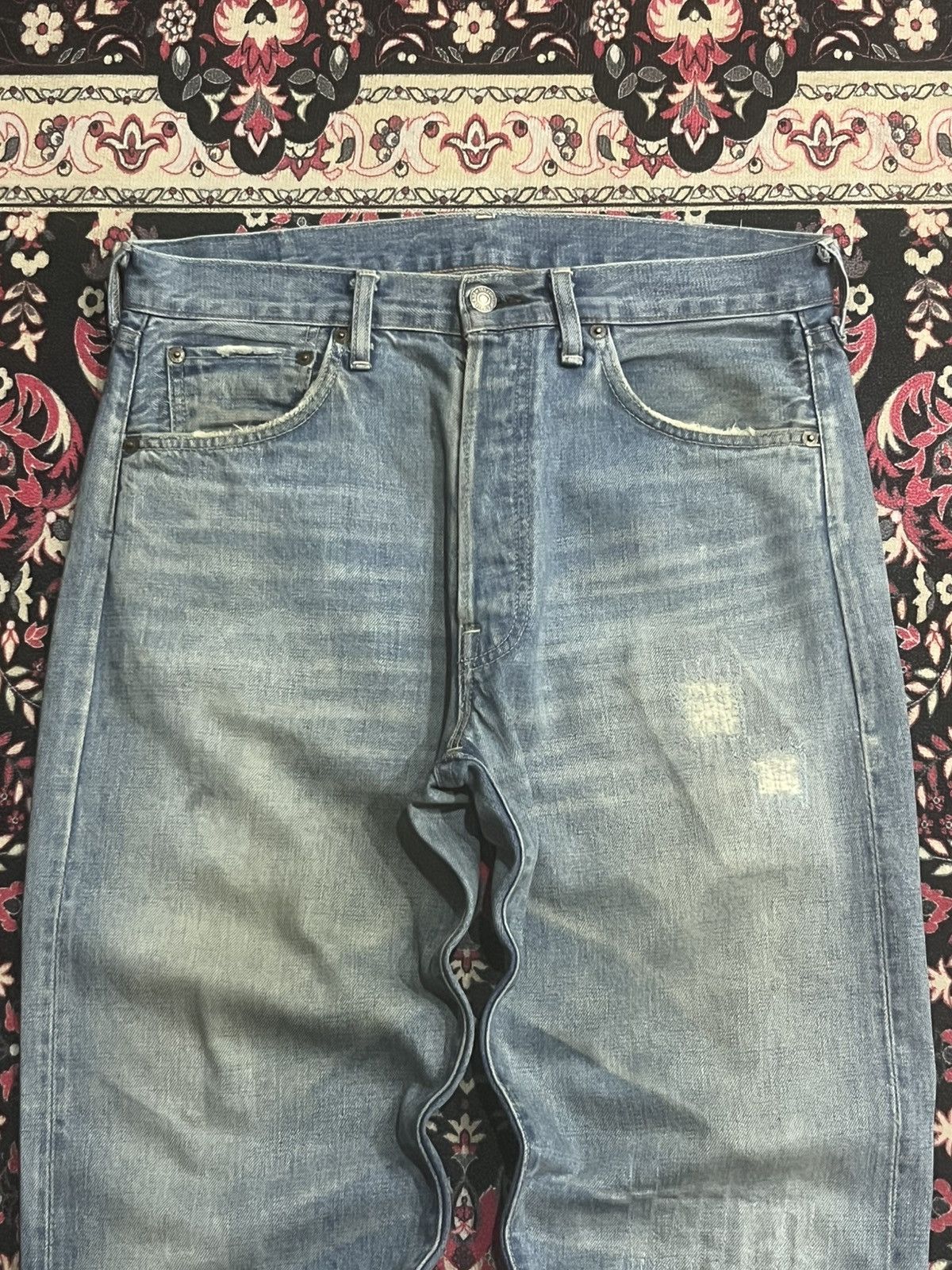 Levi's Vintage Clothing Levi’s LVC 501 Big E Repaired Blue Washed Selvedge Jeans Size US 34 / EU 50 - 4 Thumbnail