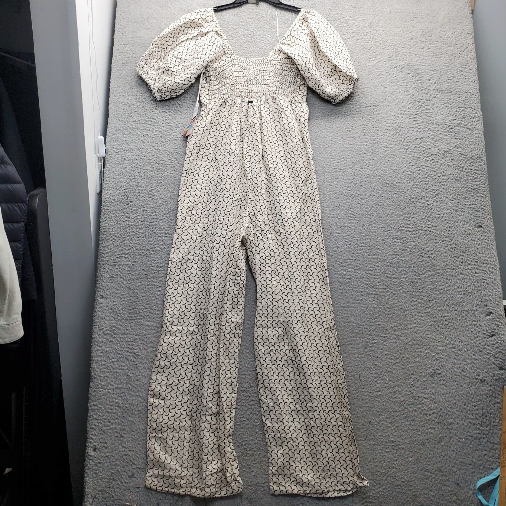 Billabong Billabong Jumpsuit Womens M Multicolor Polka Dot Linen Balloon Sleeve 58" Outseam Casual 27" Inseam Navy? Size 32" / US 10 / IT 46 - 2 Thumbnail