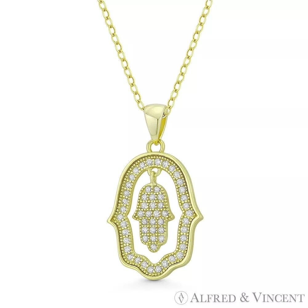 Other Hamsa Hand Evil Eye Charm CZ Crystal Pendant Size ONE SIZE - 1 Preview